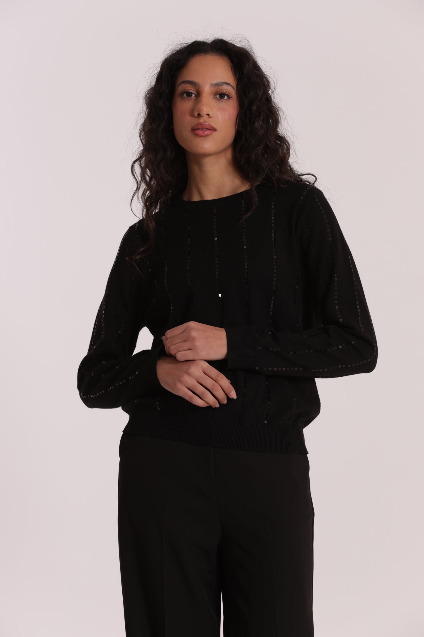 MAGLIA SCOLLO TONDO CON PAILLETES