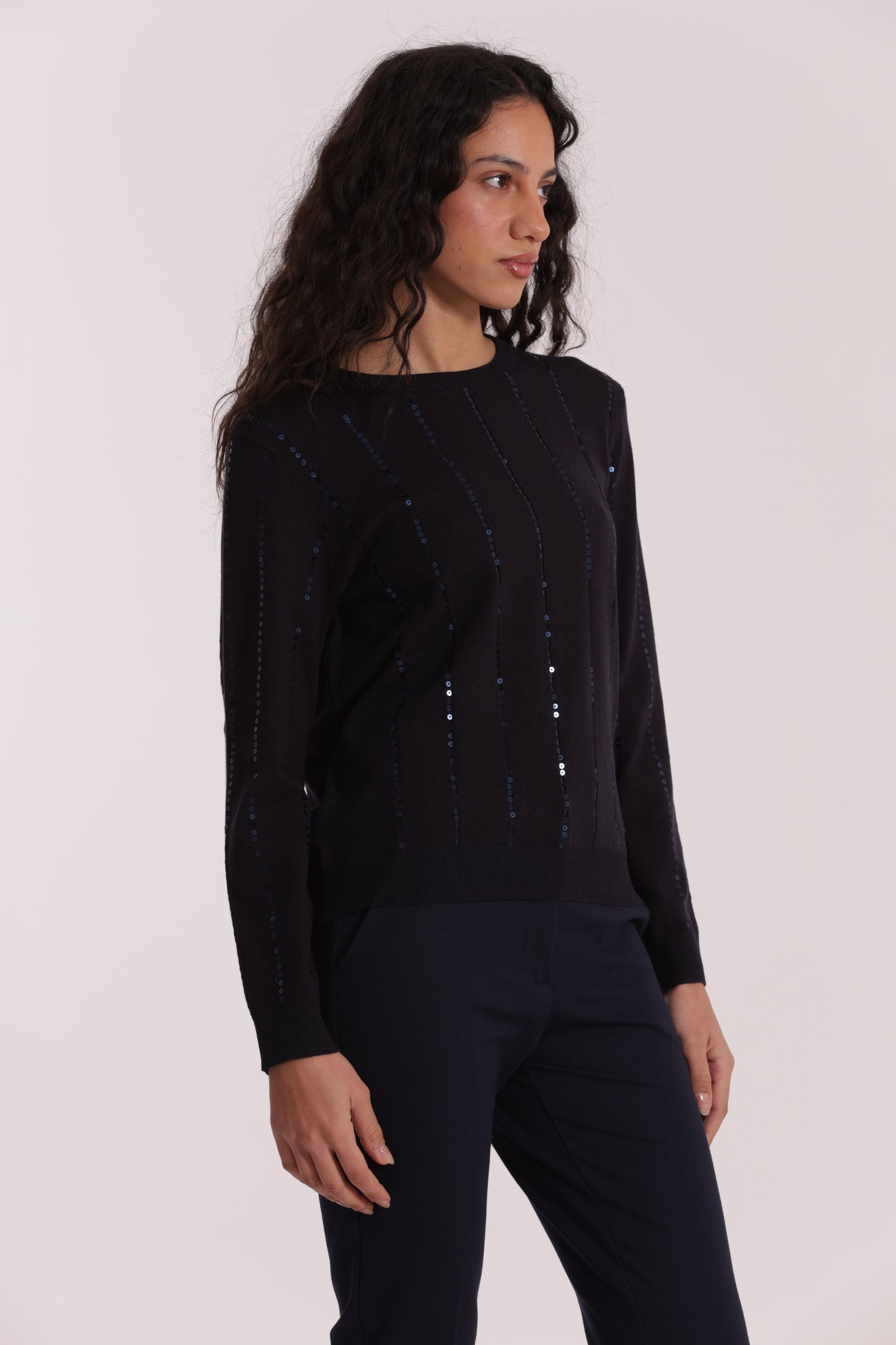 MAGLIA SCOLLO TONDO CON PAILLETES