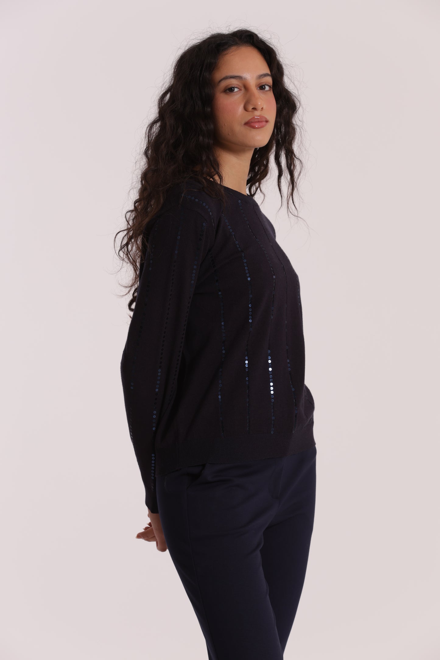 MAGLIA SCOLLO TONDO CON PAILLETES