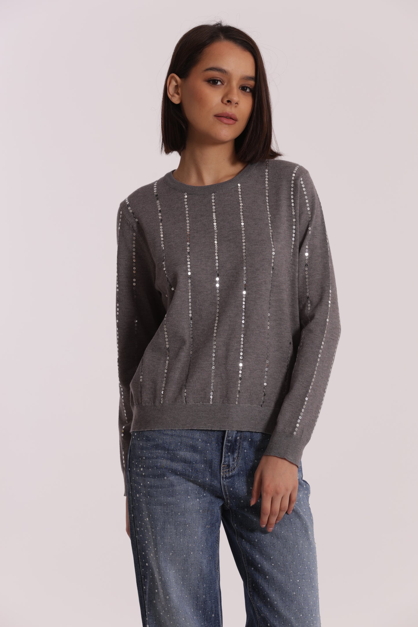 MAGLIA SCOLLO TONDO CON PAILLETES
