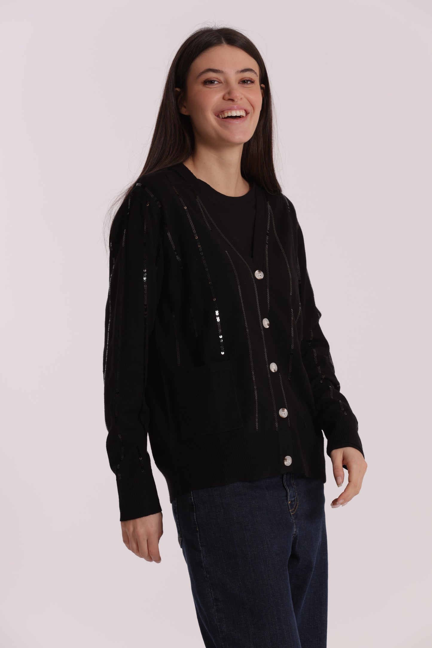 MAGLIA CARDIGAN CON BORDI PAILLETTES