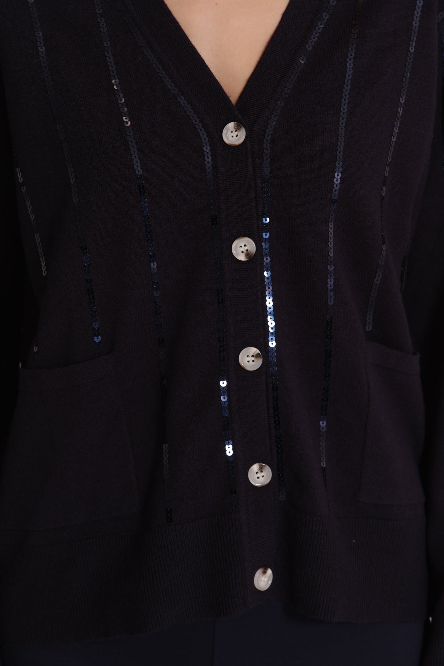 MAGLIA CARDIGAN CON BORDI PAILLETTES