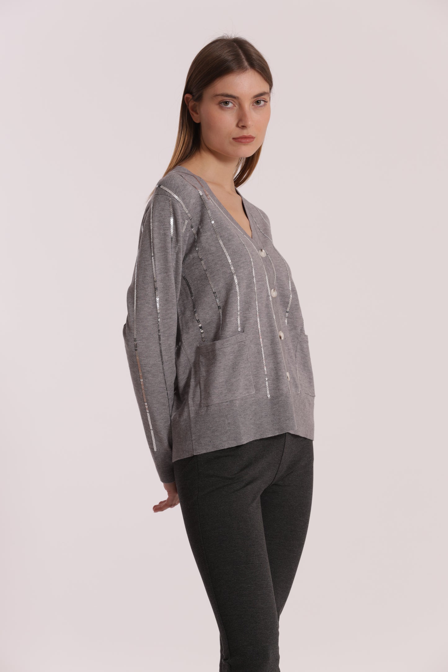 MAGLIA CARDIGAN CON BORDI PAILLETTES