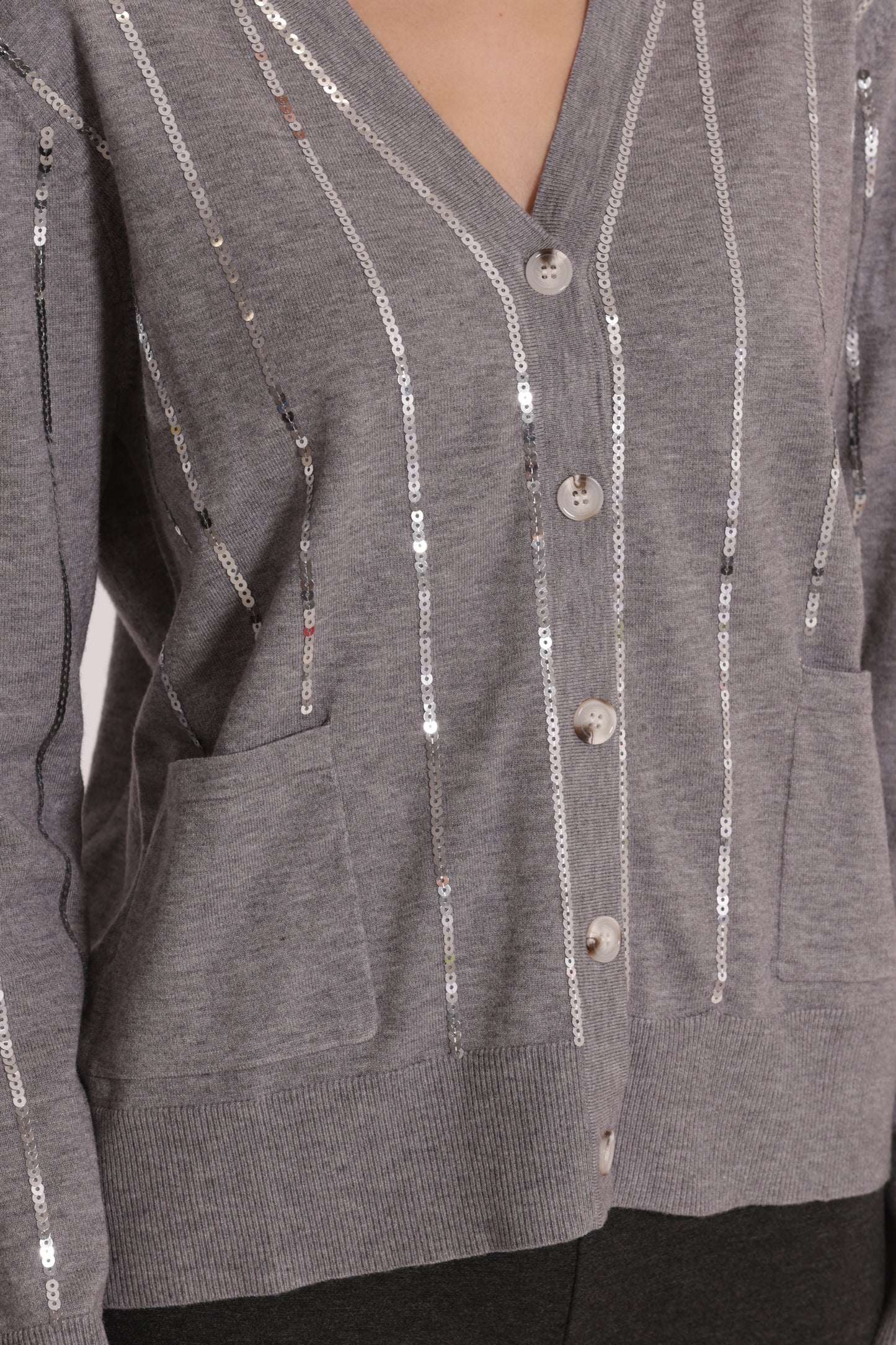 MAGLIA CARDIGAN CON BORDI PAILLETTES