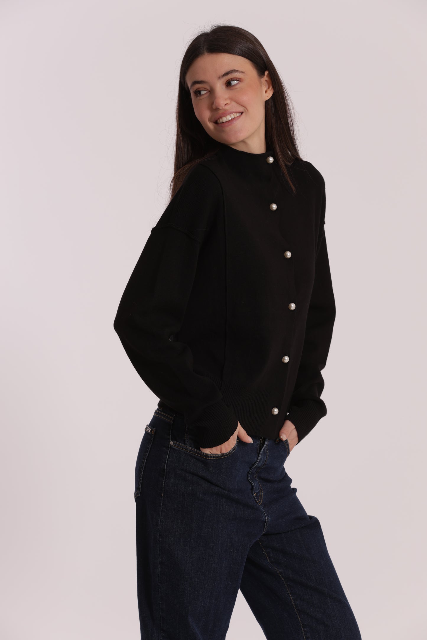 MAGLIA CARDIGAN CON BOTTONI PERLE