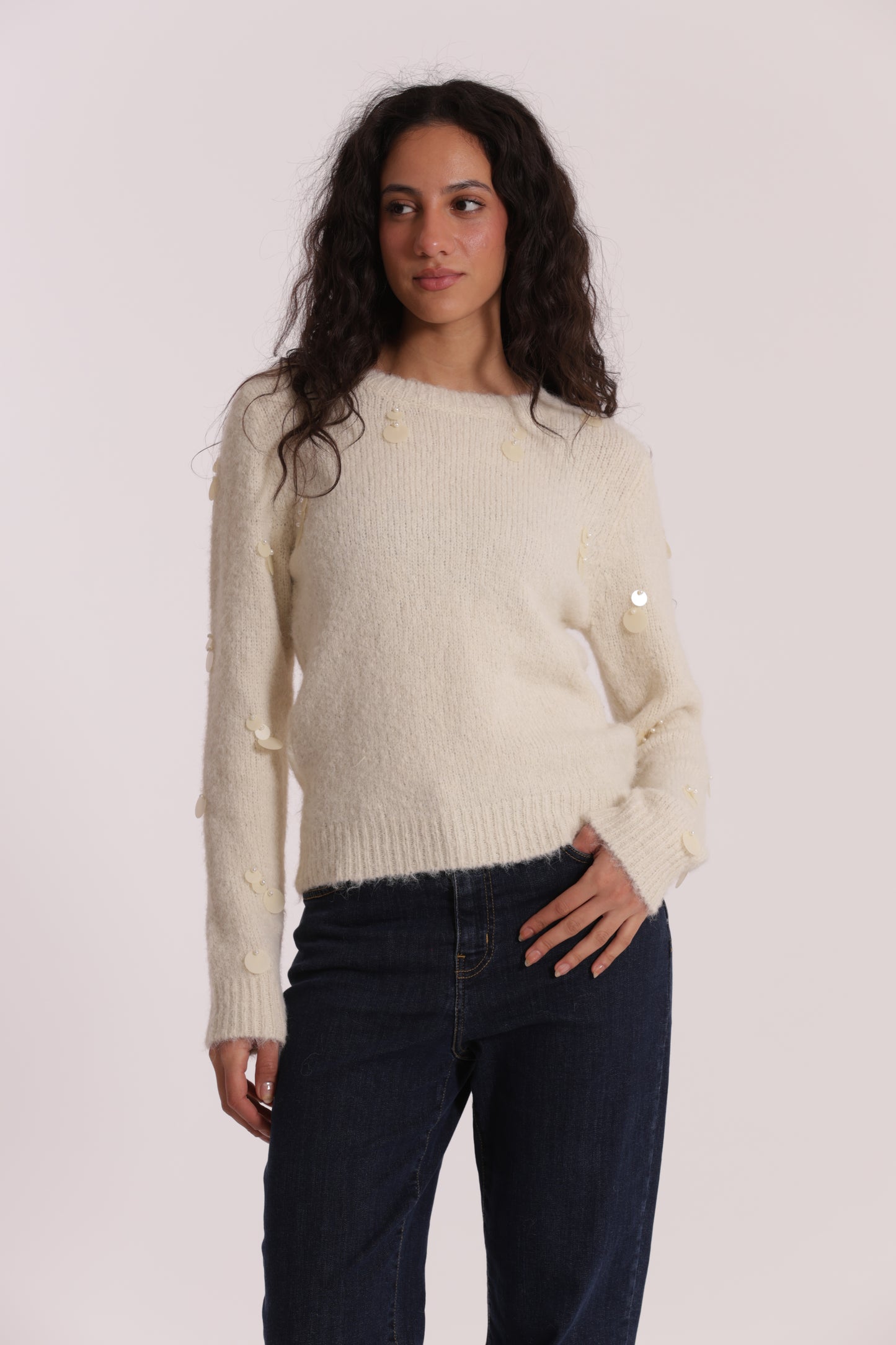 MAGLIA CON PAILLETTES SU MANICHE
