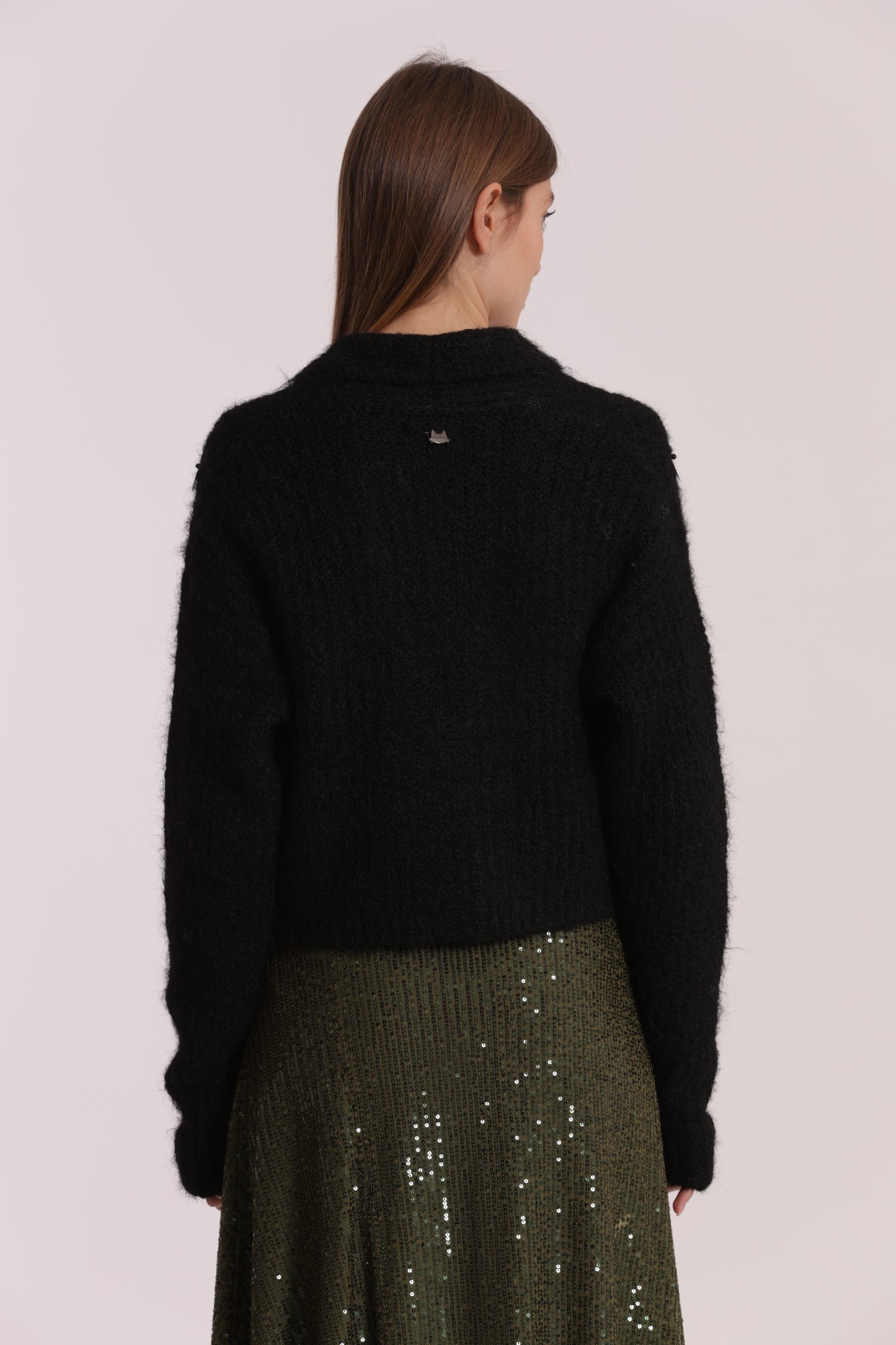 MAGLIA CARDIGAN CON CHIUSURA INCROCIATA E PAILLETTES