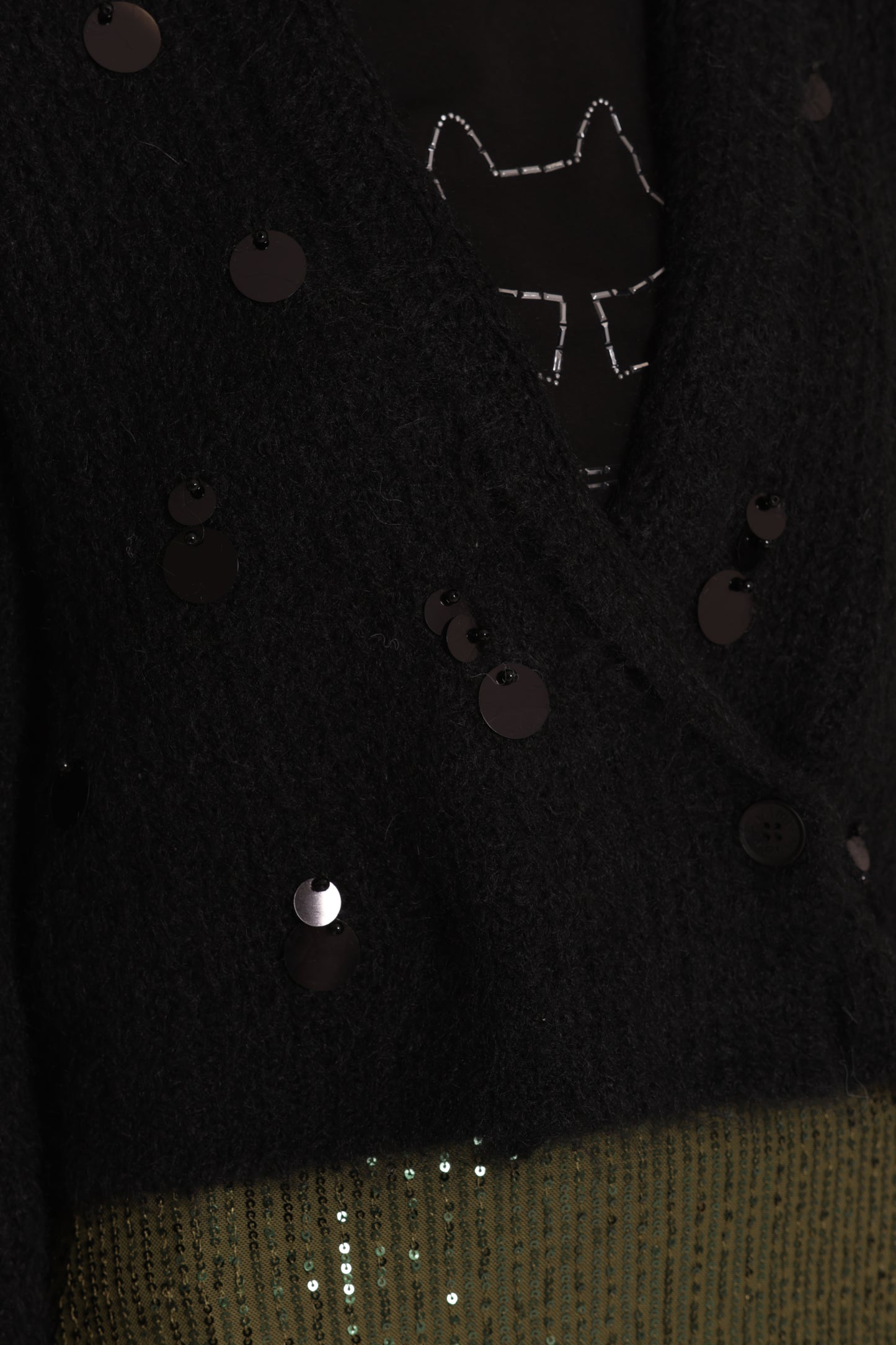 MAGLIA CARDIGAN CON CHIUSURA INCROCIATA E PAILLETTES