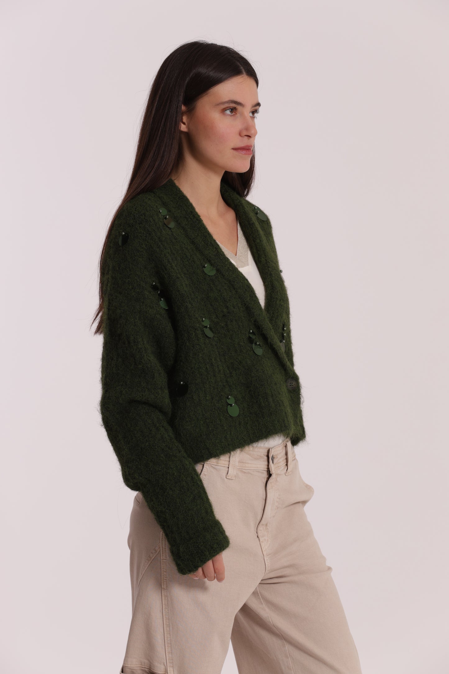 MAGLIA CARDIGAN CON CHIUSURA INCROCIATA E PAILLETTES