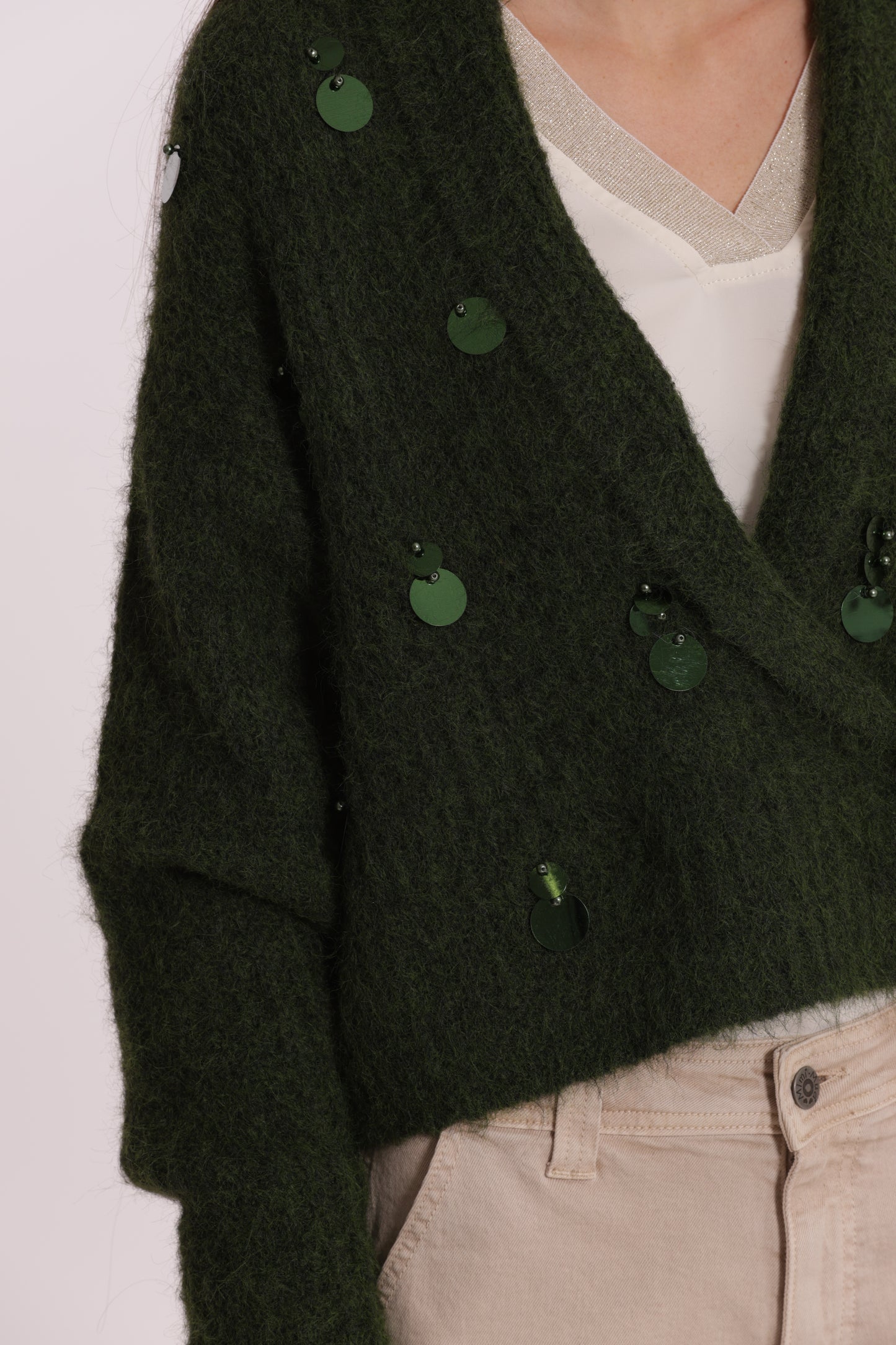 MAGLIA CARDIGAN CON CHIUSURA INCROCIATA E PAILLETTES