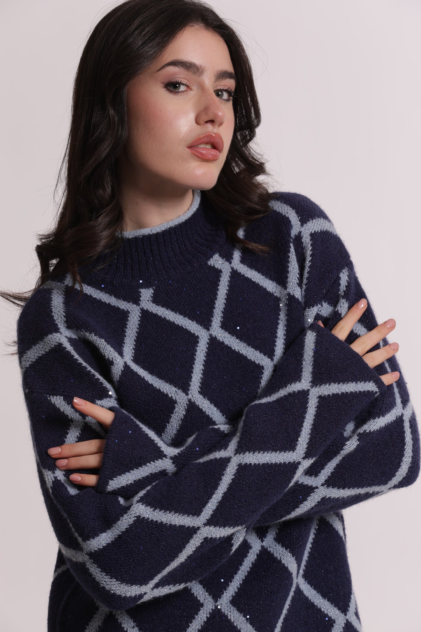 MAGLIA LUPETTO CON DISEGNO GEOMETRICO PAILLETTES