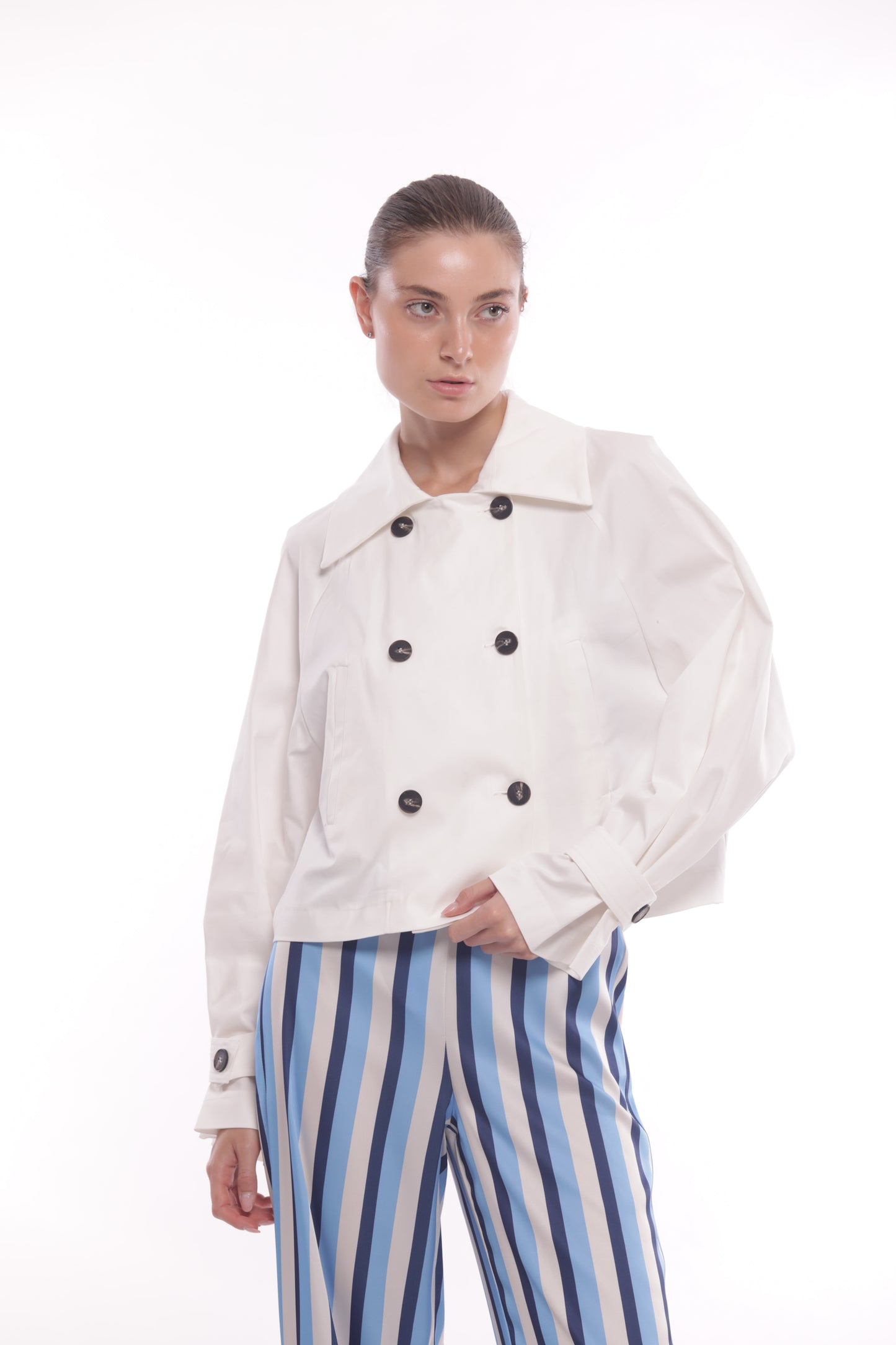 TRENCH CROPPED IN GABARDINA