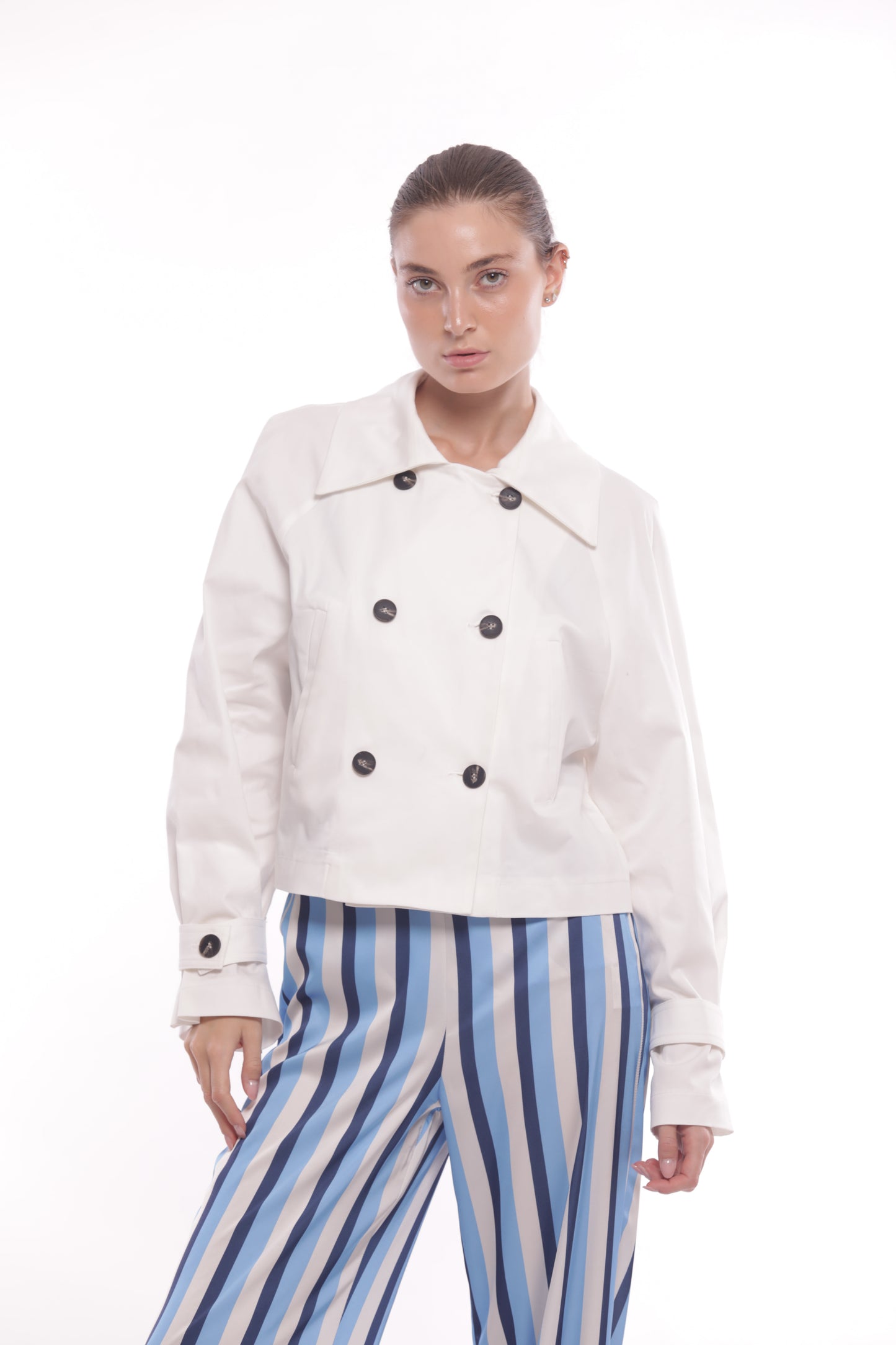 TRENCH CROPPED IN GABARDINA