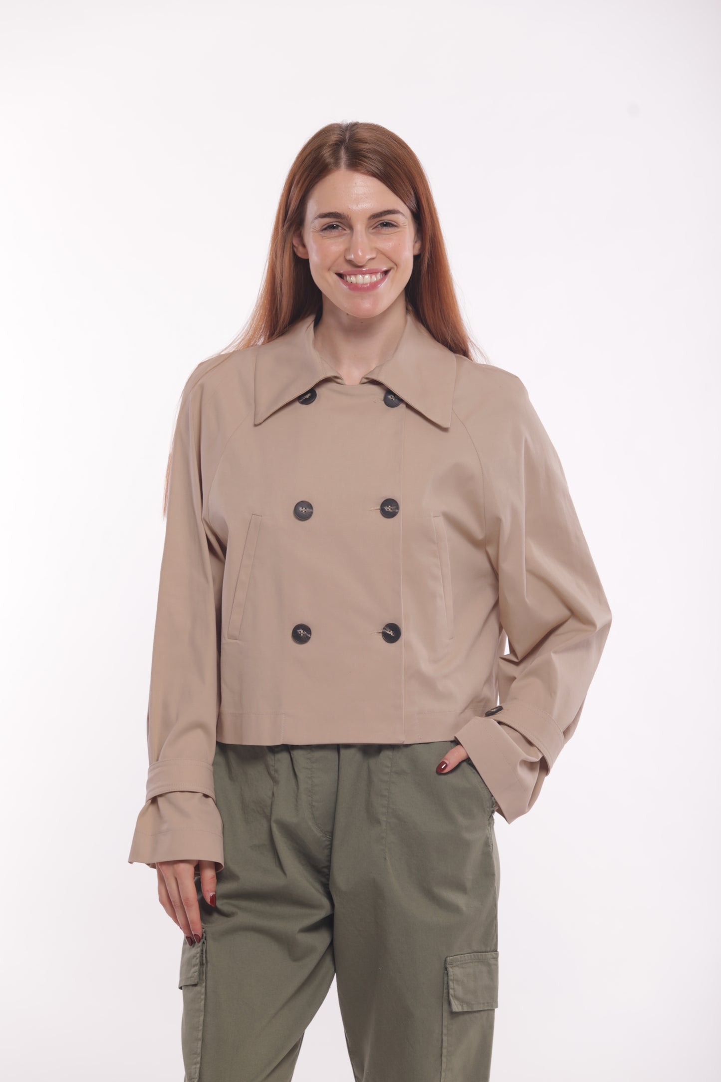 TRENCH CROPPED IN GABARDINA