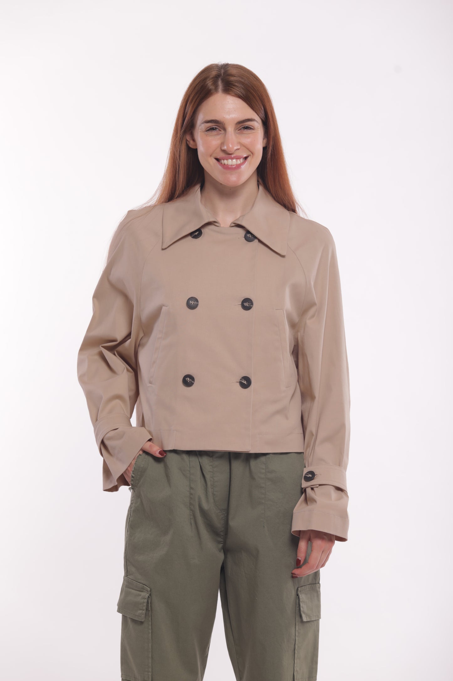 TRENCH CROPPED IN GABARDINA