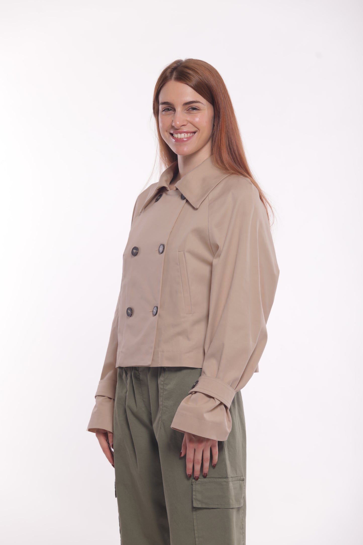 TRENCH CROPPED IN GABARDINA