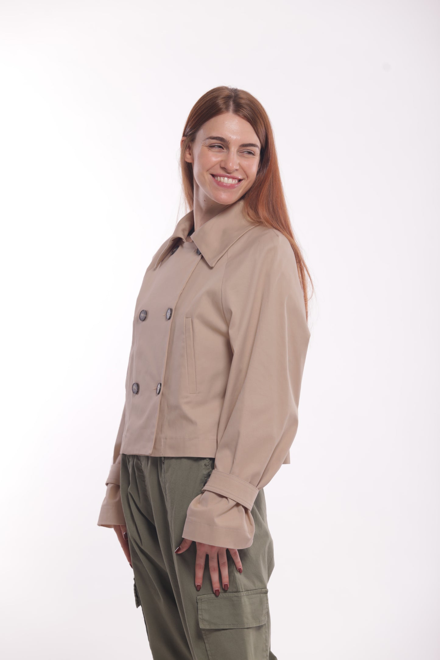 TRENCH CROPPED IN GABARDINA