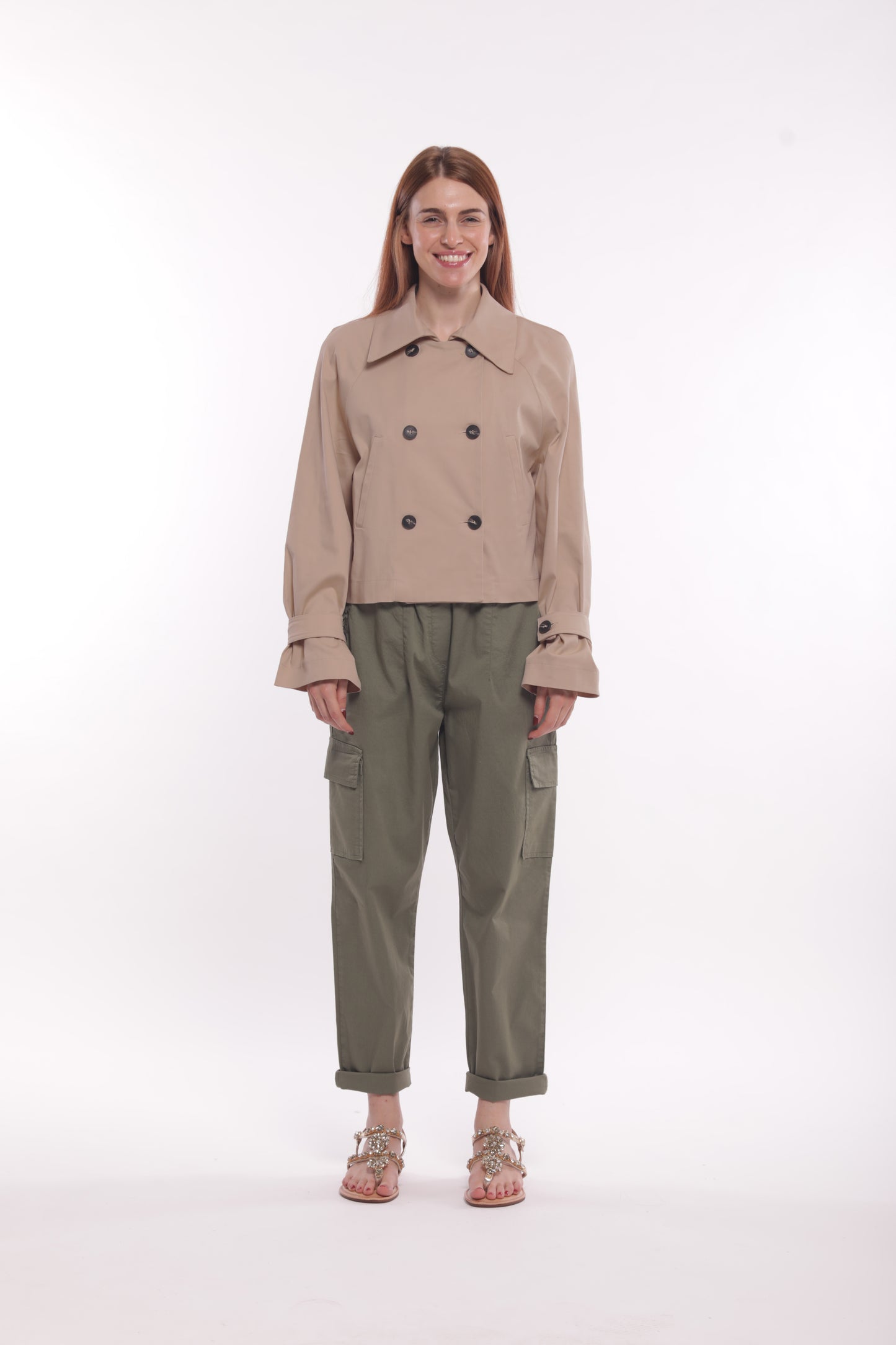 TRENCH CROPPED IN GABARDINA