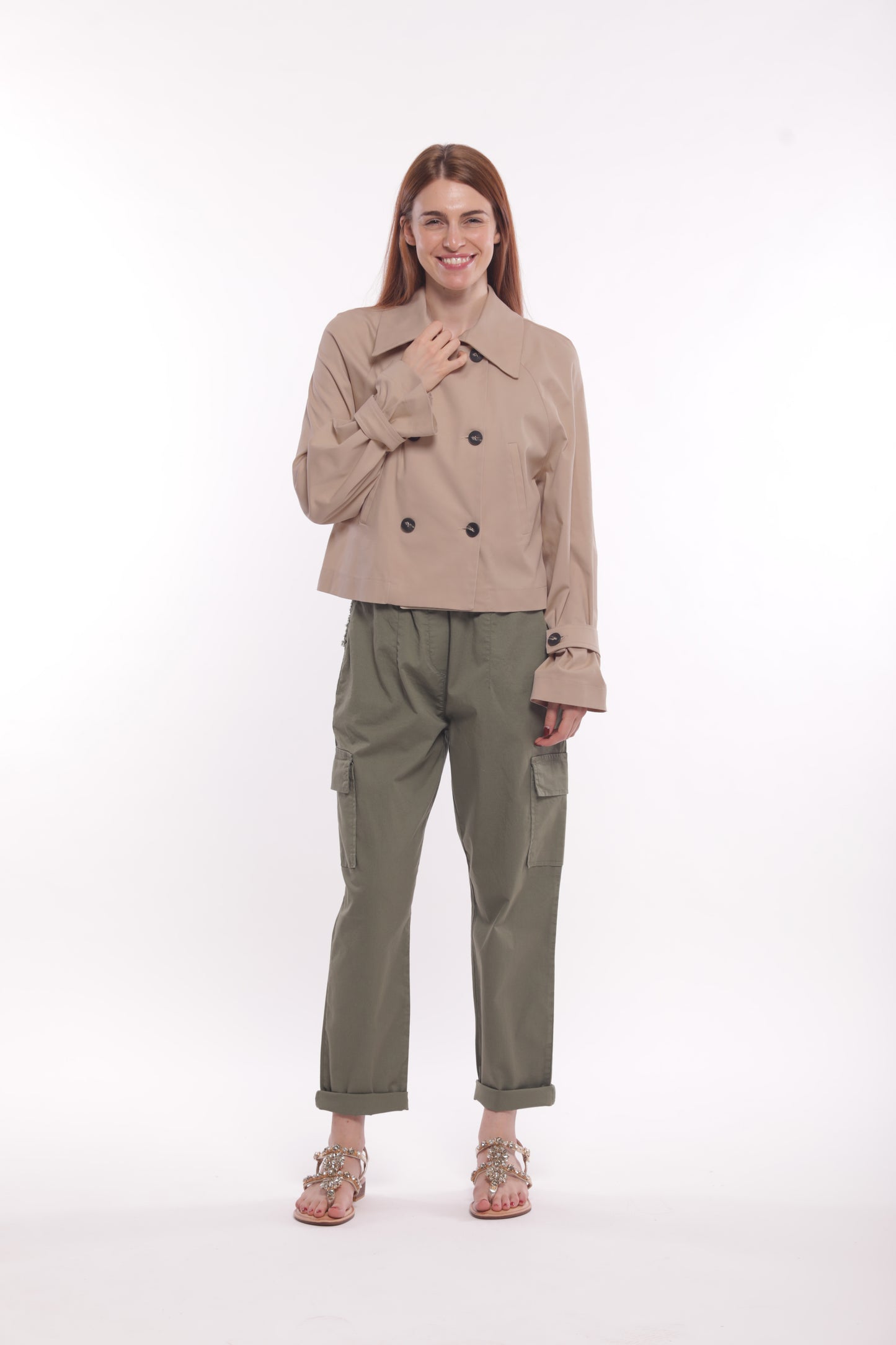 TRENCH CROPPED IN GABARDINA