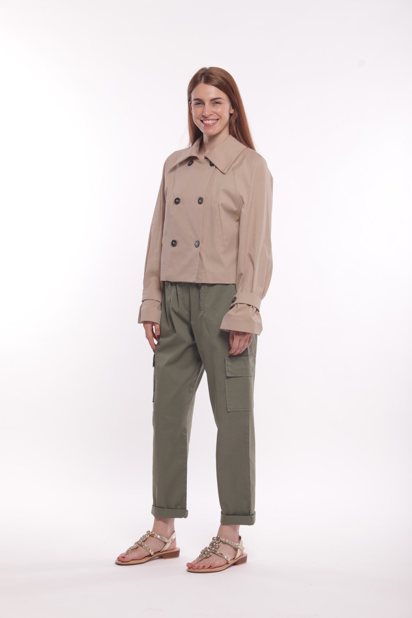 TRENCH CROPPED IN GABARDINA