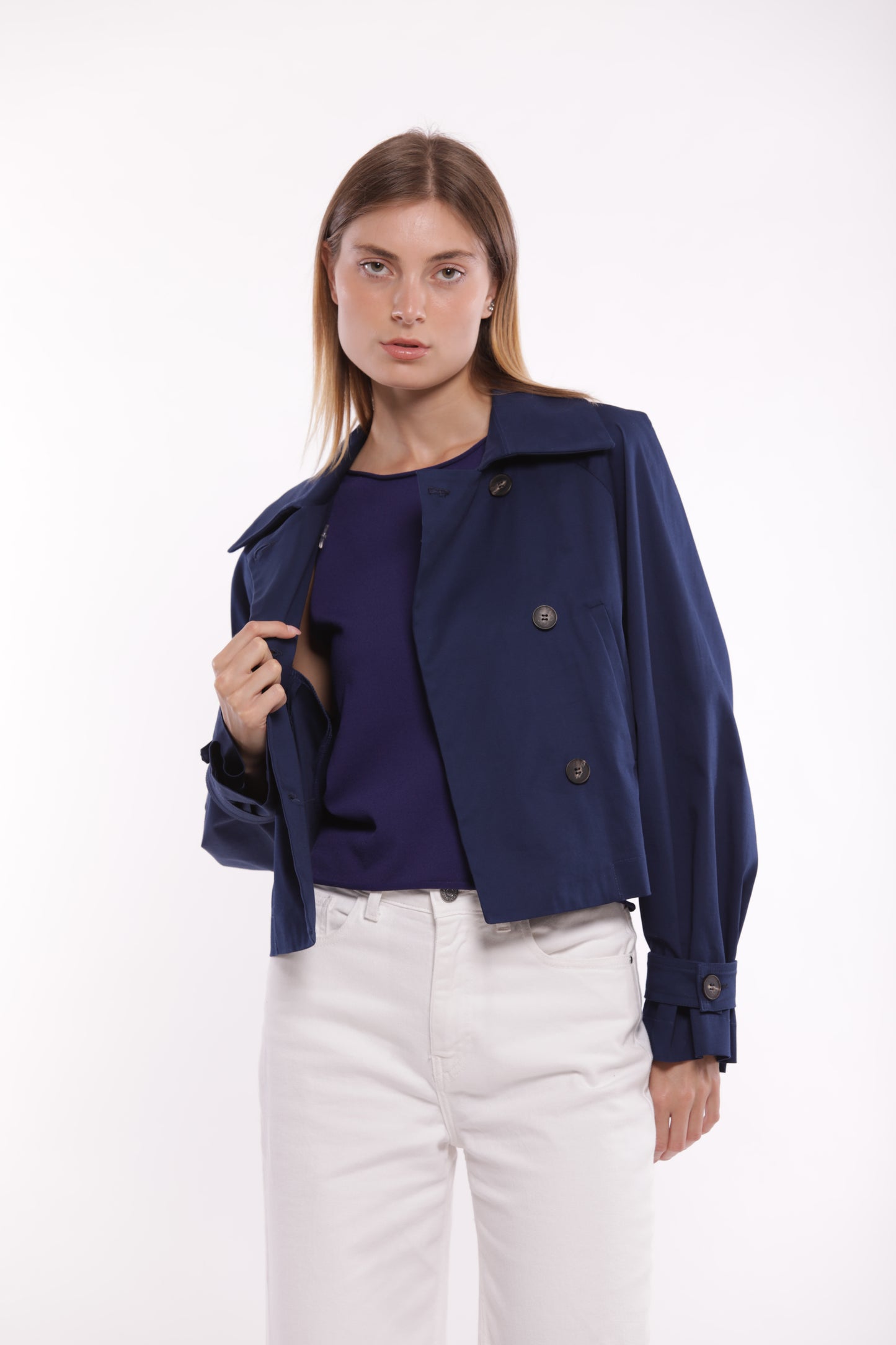 TRENCH CROPPED IN GABARDINA