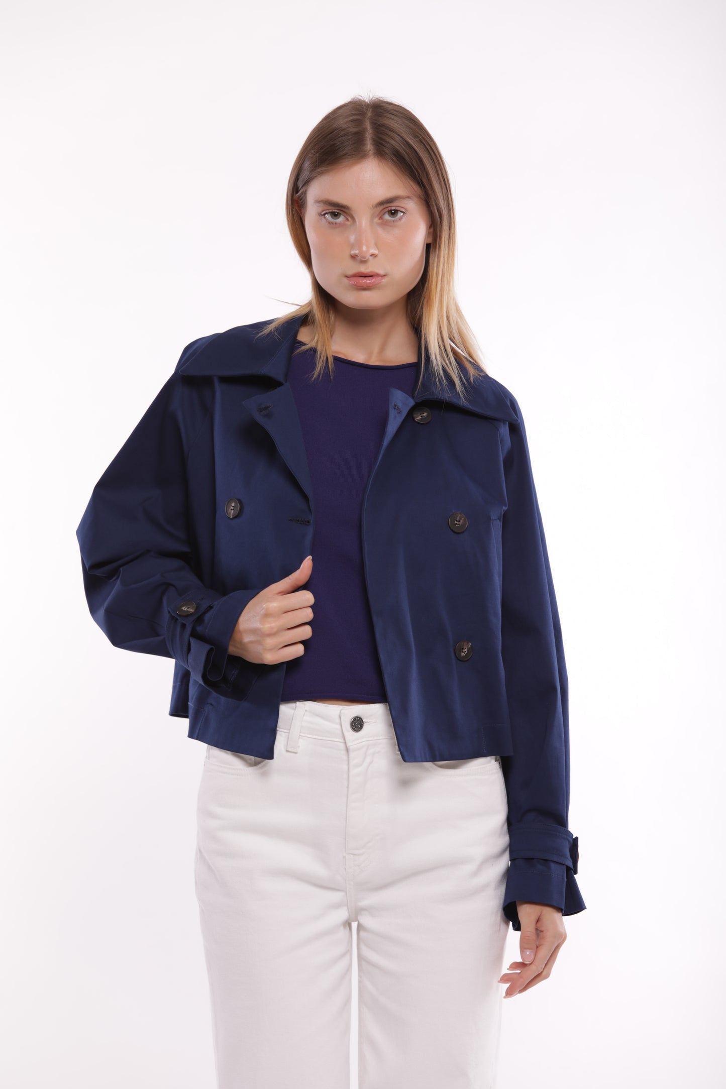 TRENCH CROPPED IN GABARDINA