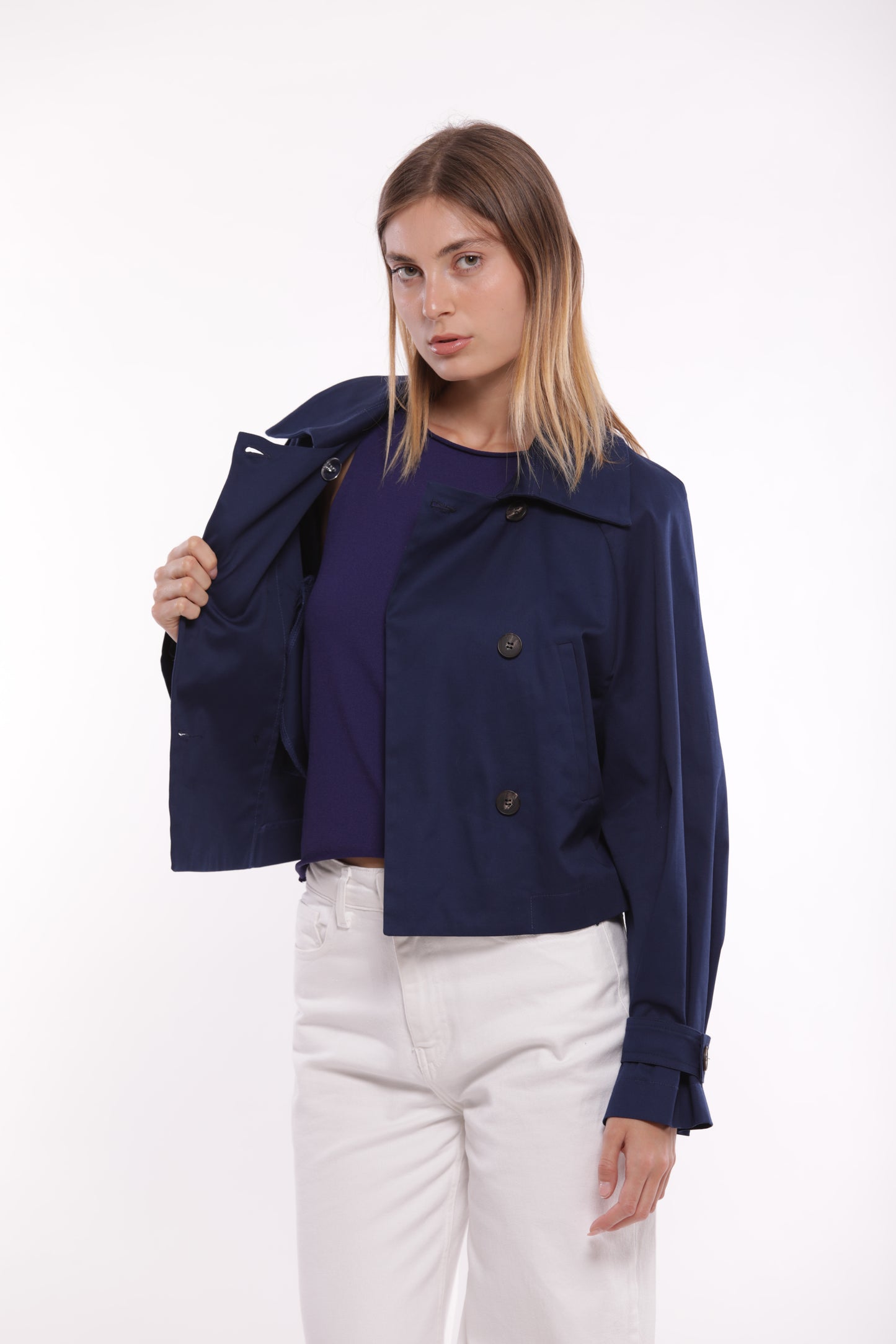 TRENCH CROPPED IN GABARDINA