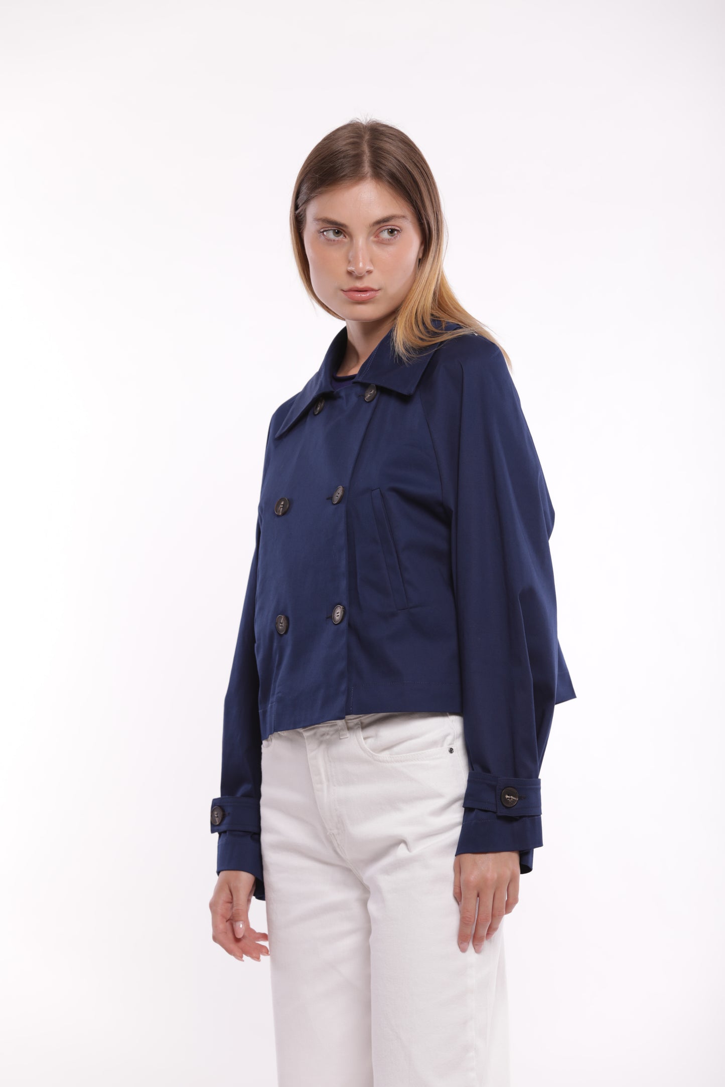 TRENCH CROPPED IN GABARDINA