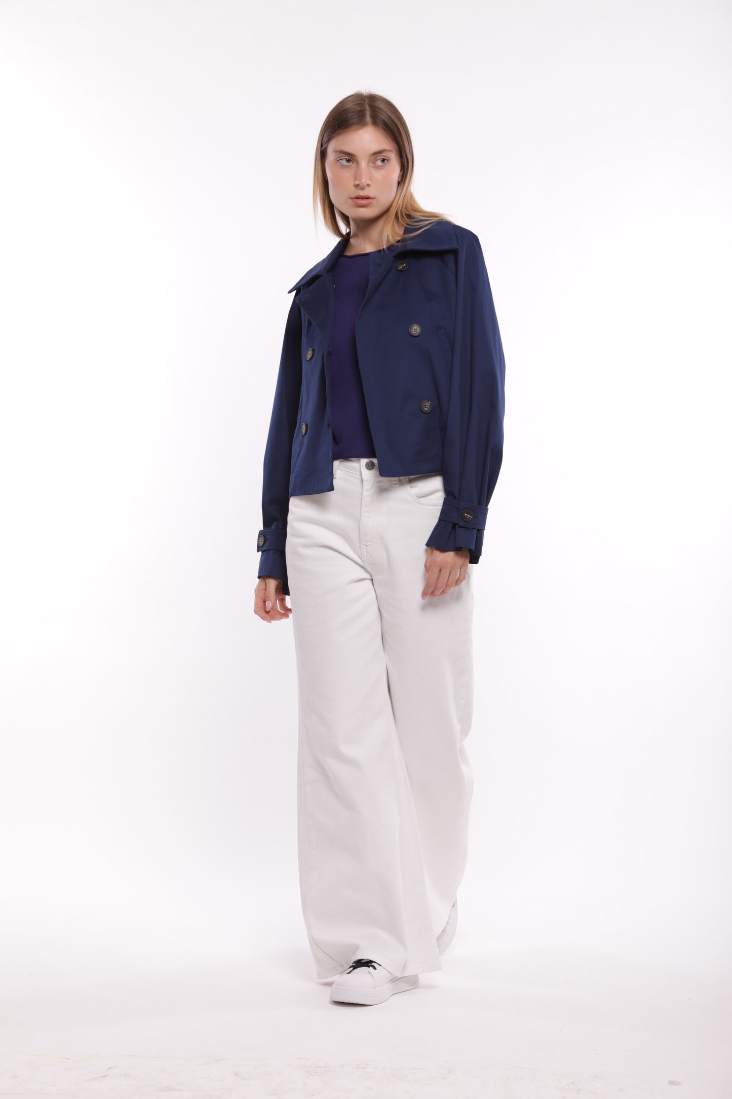 TRENCH CROPPED IN GABARDINA
