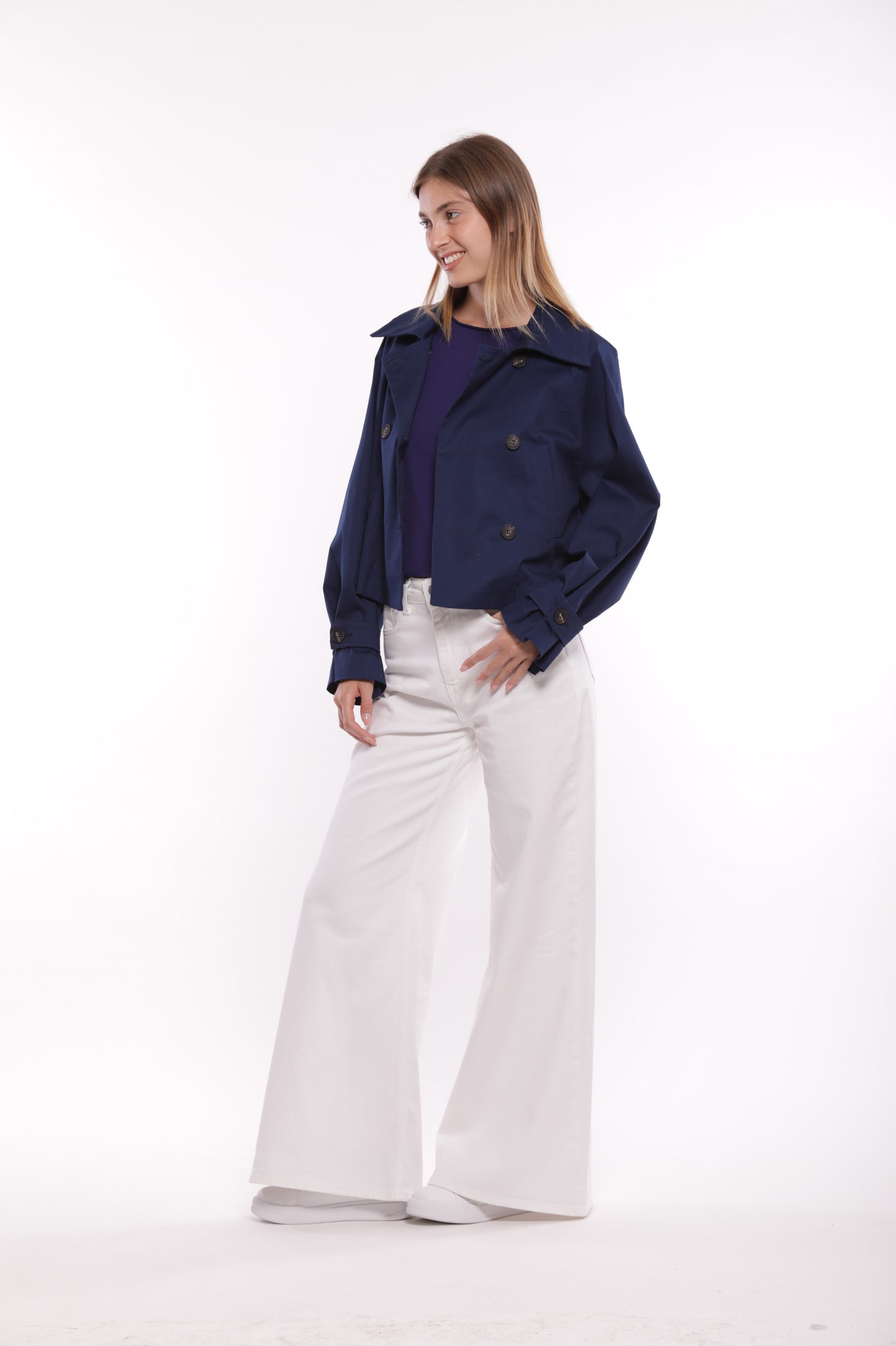 TRENCH CROPPED IN GABARDINA