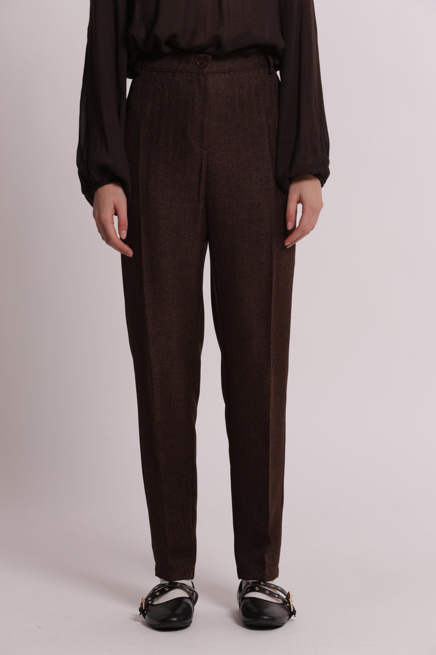 PANTALONE SIGARETTA TWEED A SPIGA DI PESCE