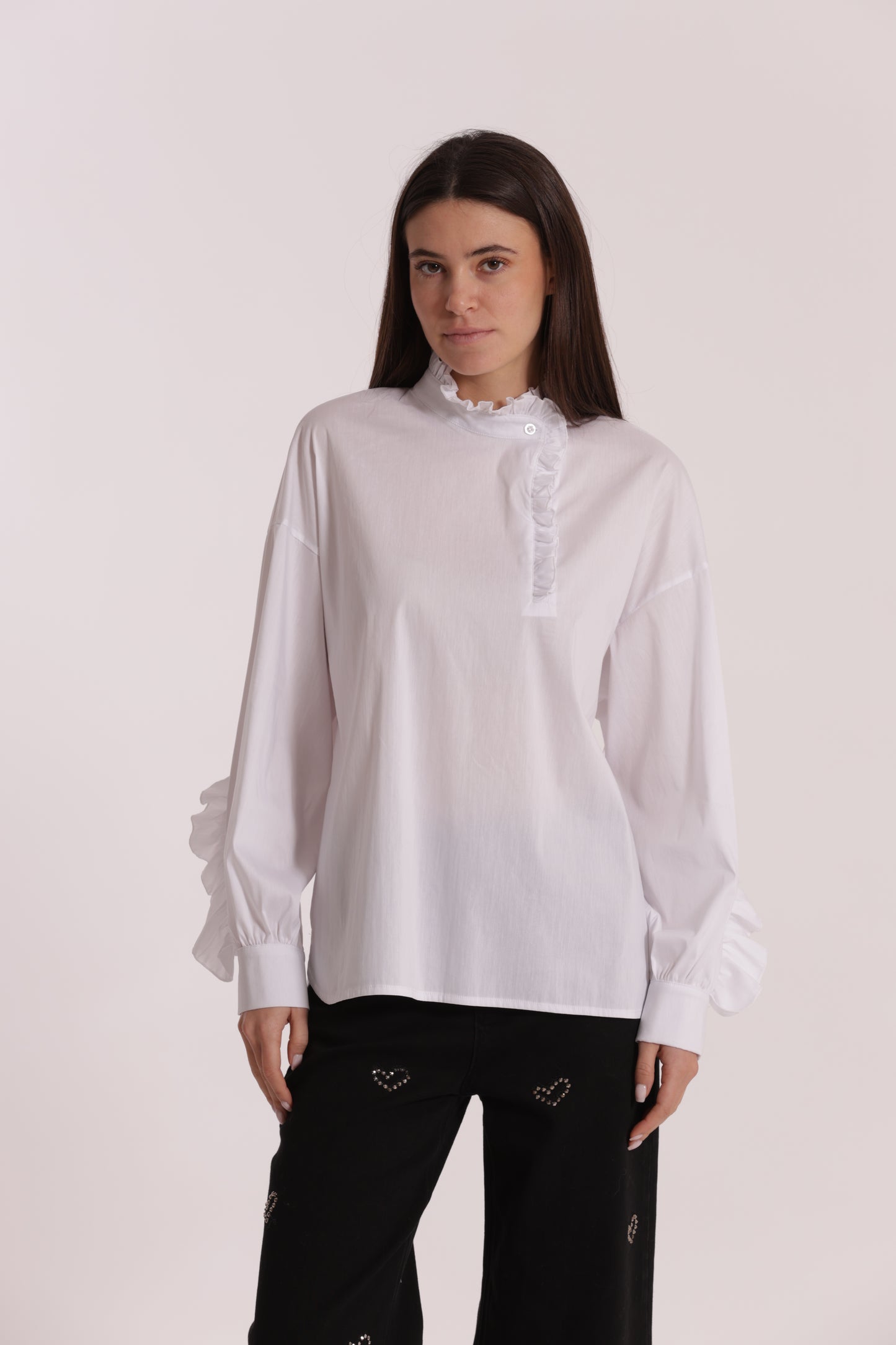 BLUSA DI COTONE CON DETTAGLI ROUCHES