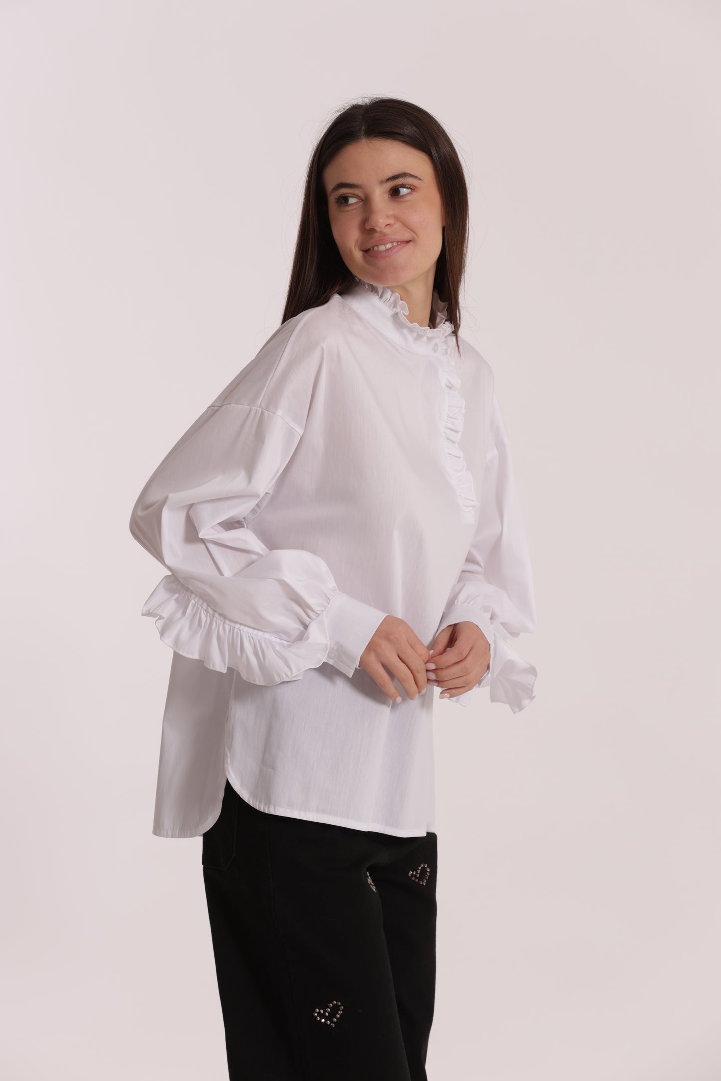 BLUSA DI COTONE CON DETTAGLI ROUCHES