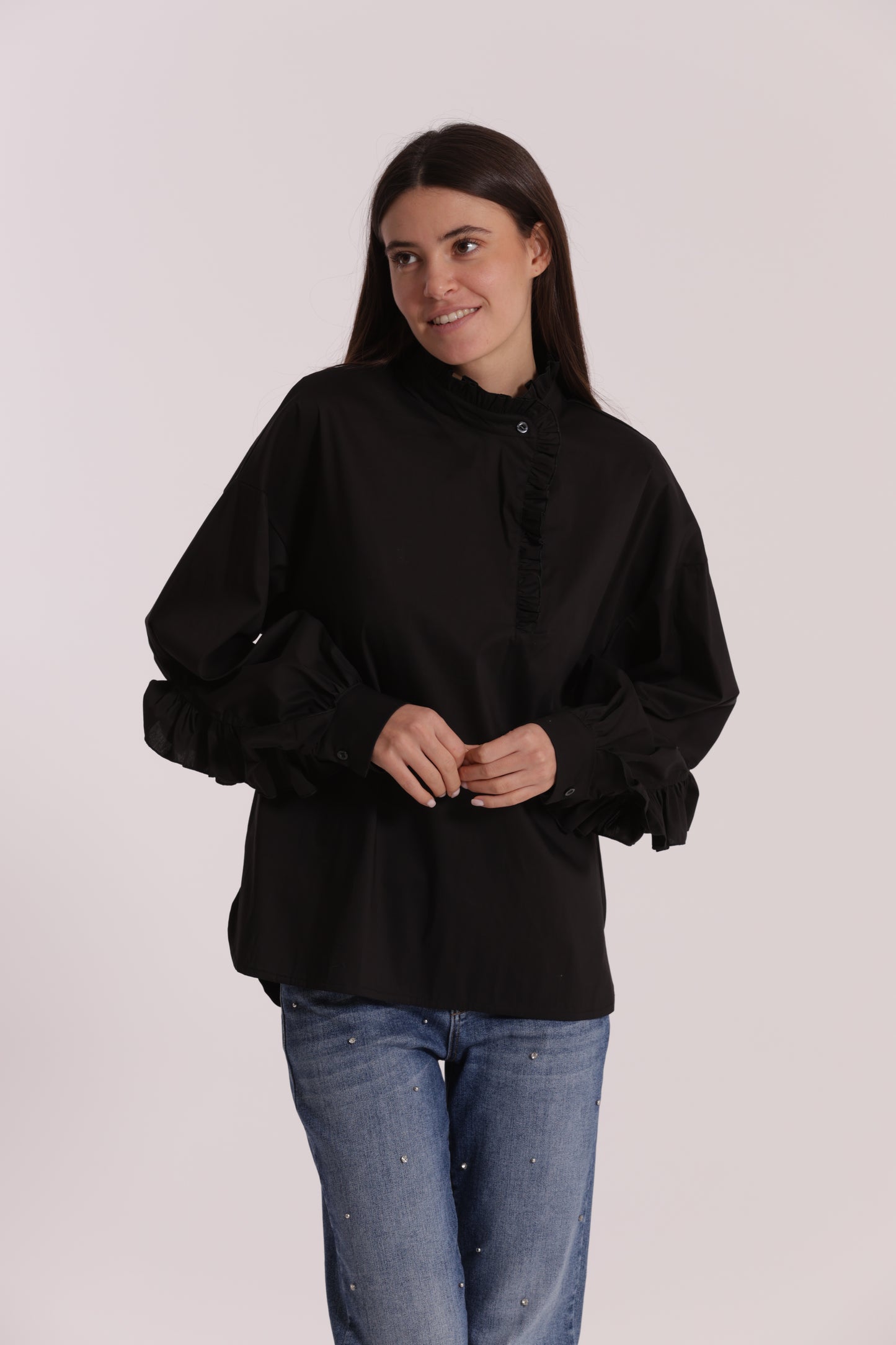 BLUSA DI COTONE CON DETTAGLI ROUCHES