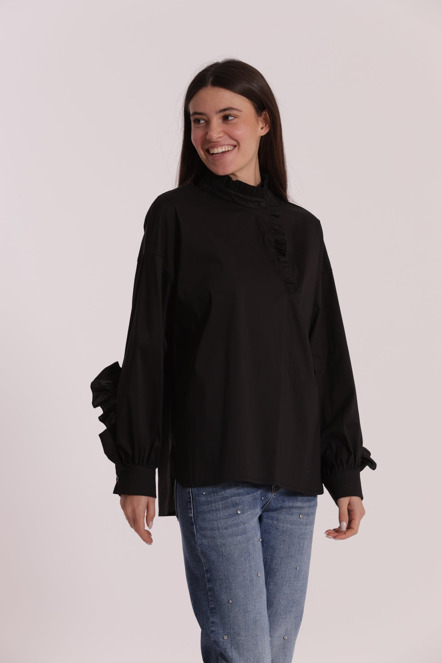 BLUSA DI COTONE CON DETTAGLI ROUCHES