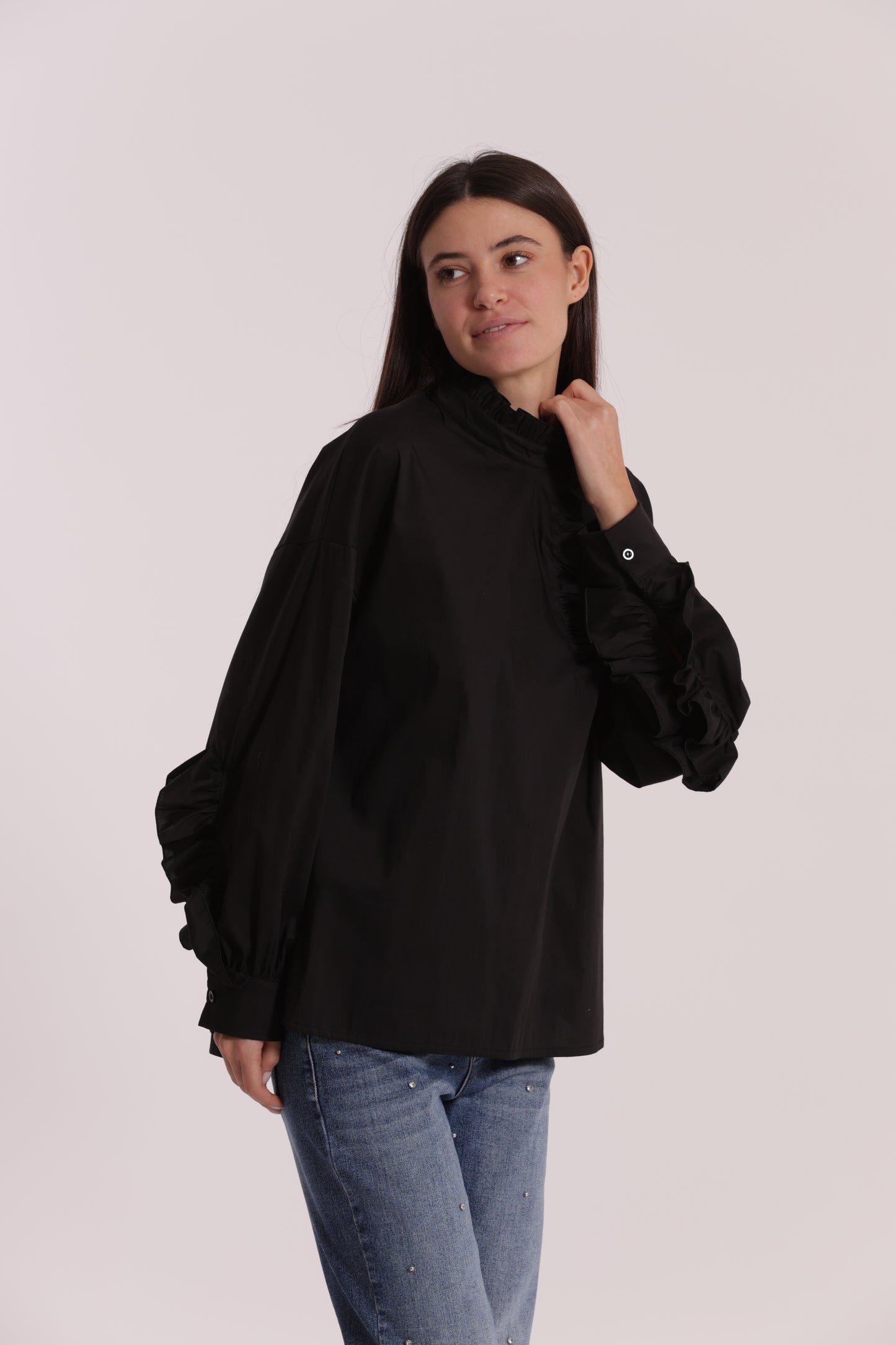 BLUSA DI COTONE CON DETTAGLI ROUCHES