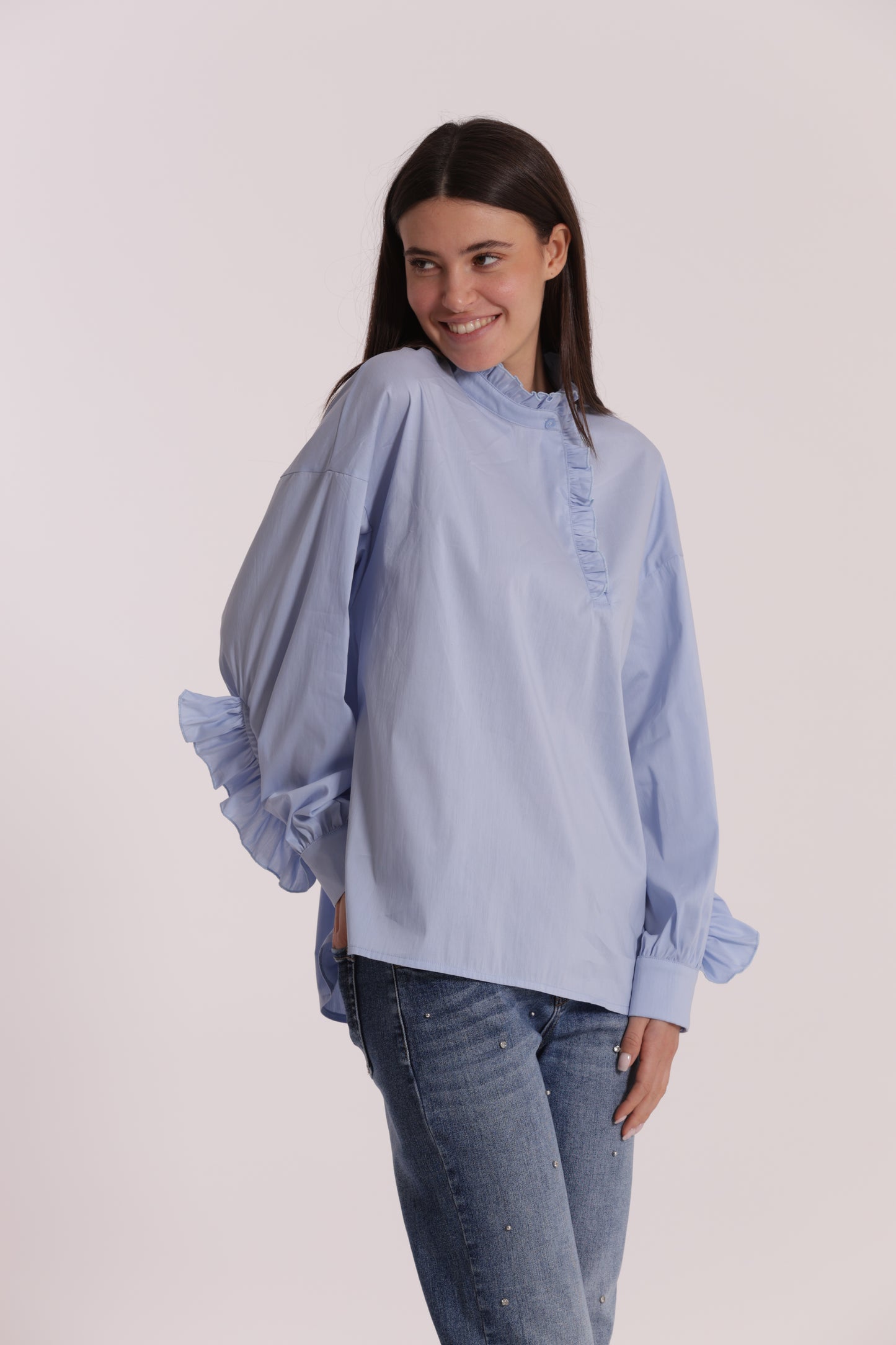 BLUSA DI COTONE CON DETTAGLI ROUCHES
