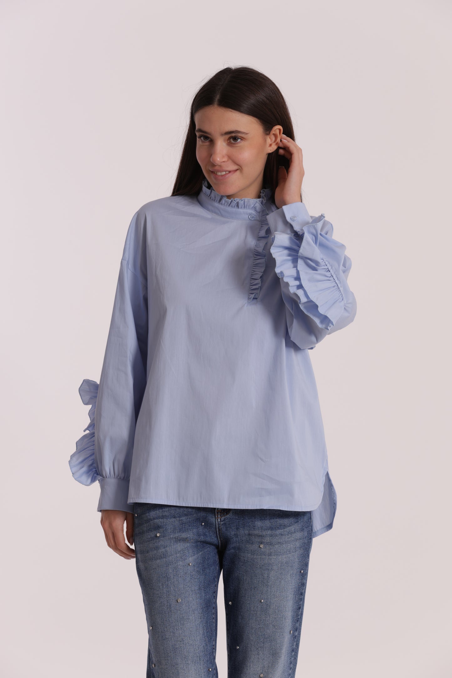BLUSA DI COTONE CON DETTAGLI ROUCHES
