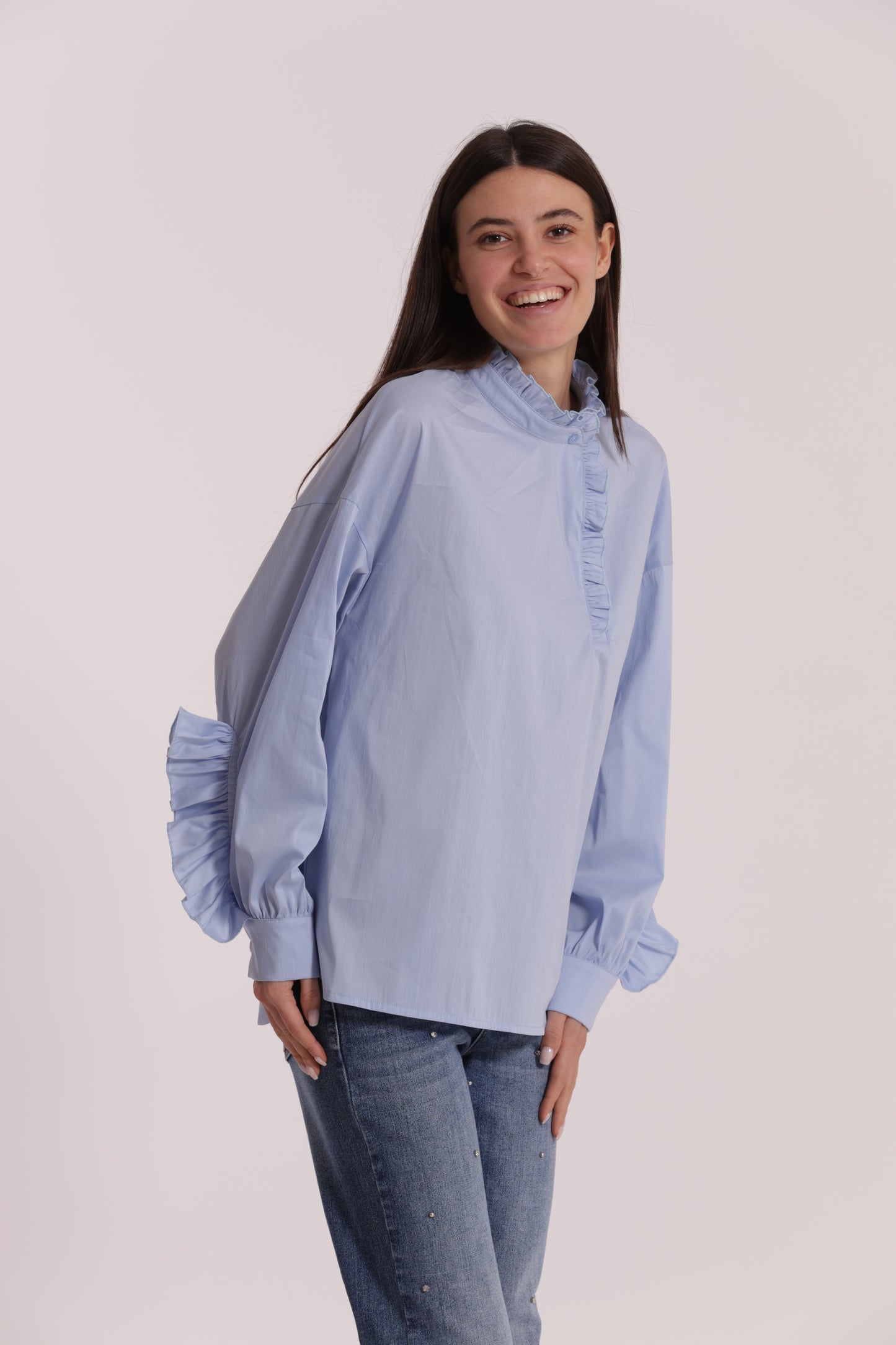 BLUSA DI COTONE CON DETTAGLI ROUCHES
