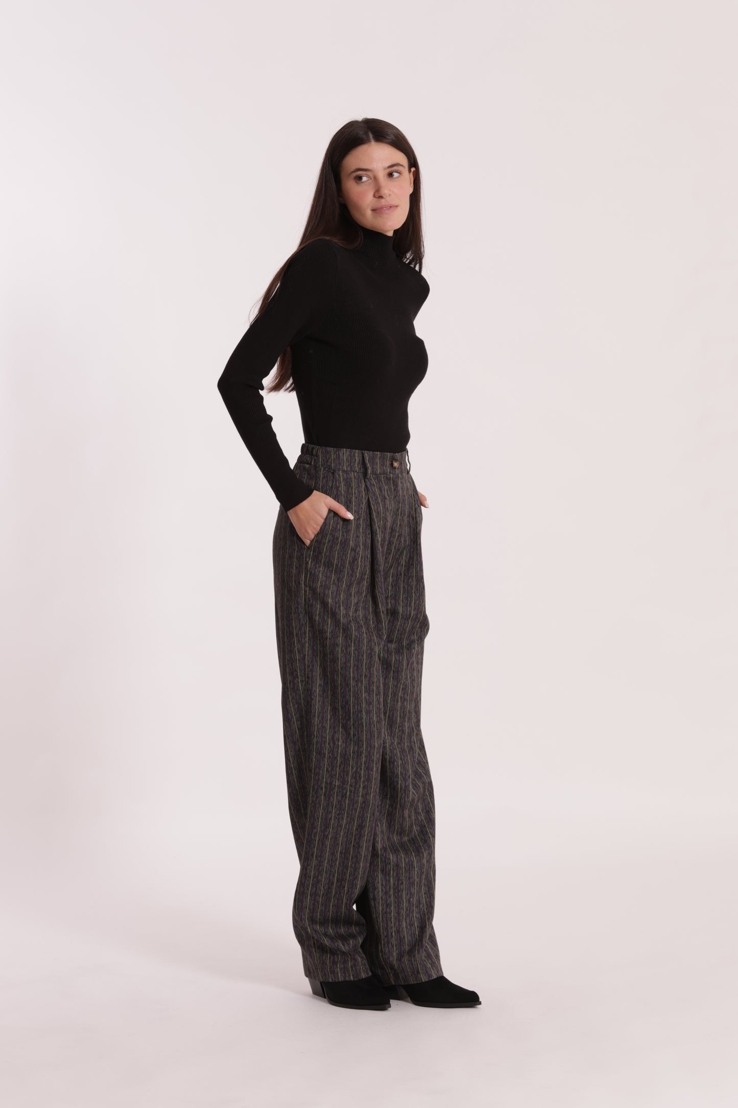 PANTALONE PALAZZO GESSATO EFFETTO JEANS