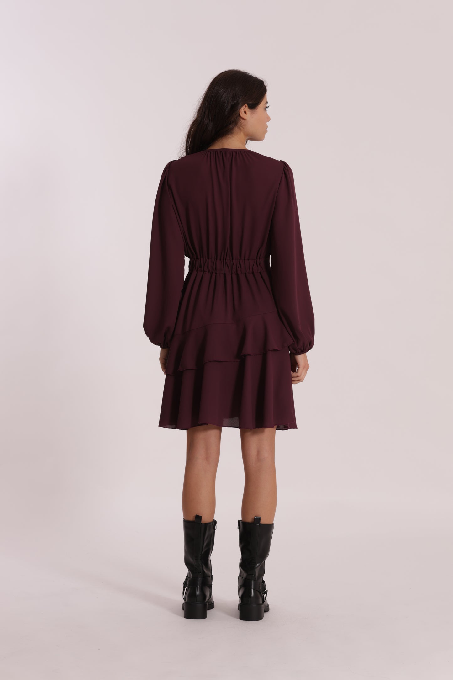 ABITO CORTO IN GEORGETTE CON ROUCHES