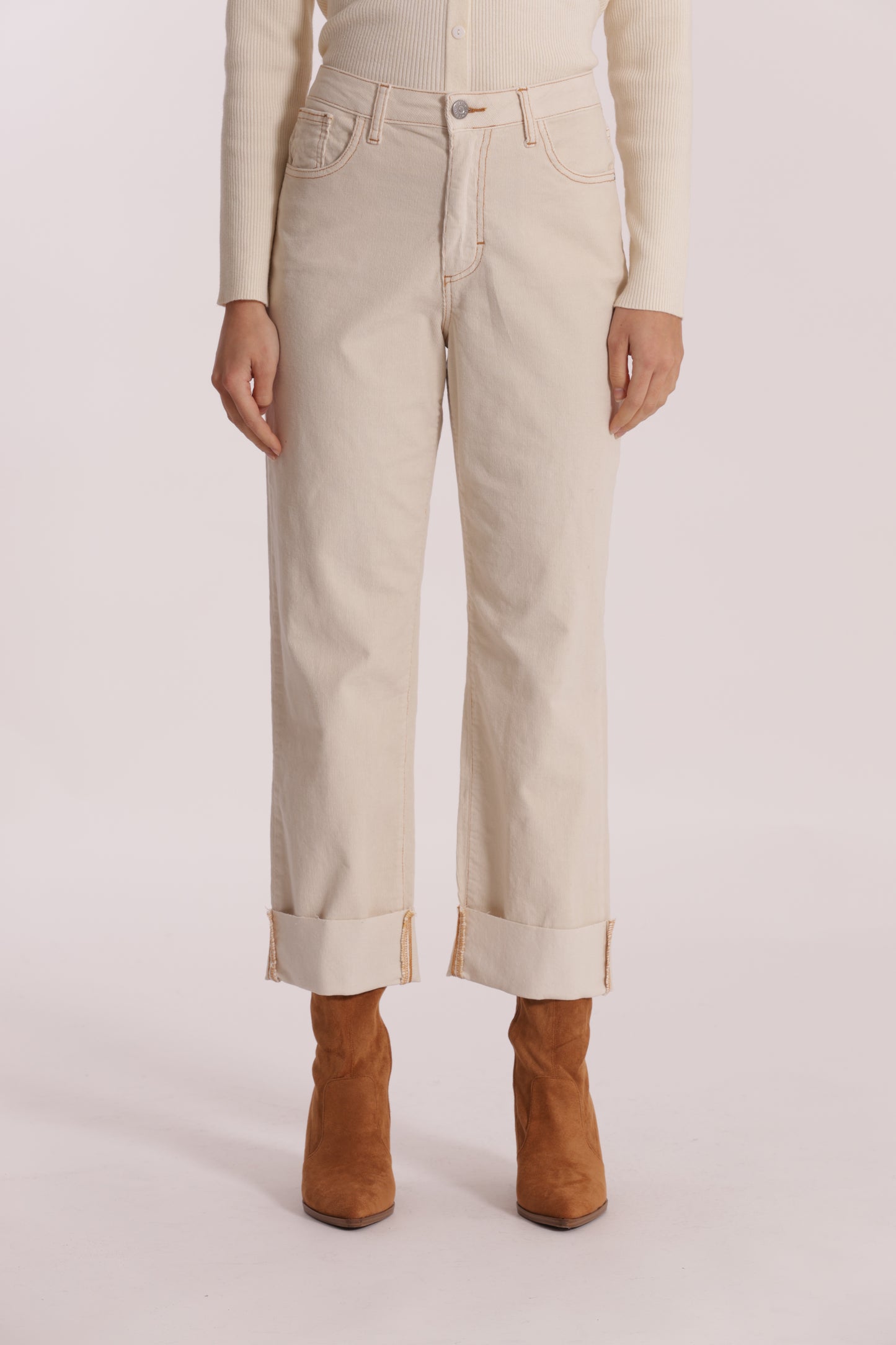 PANTALONE CROPPED CON RISVOLTO IN VELLUTO A COSTE