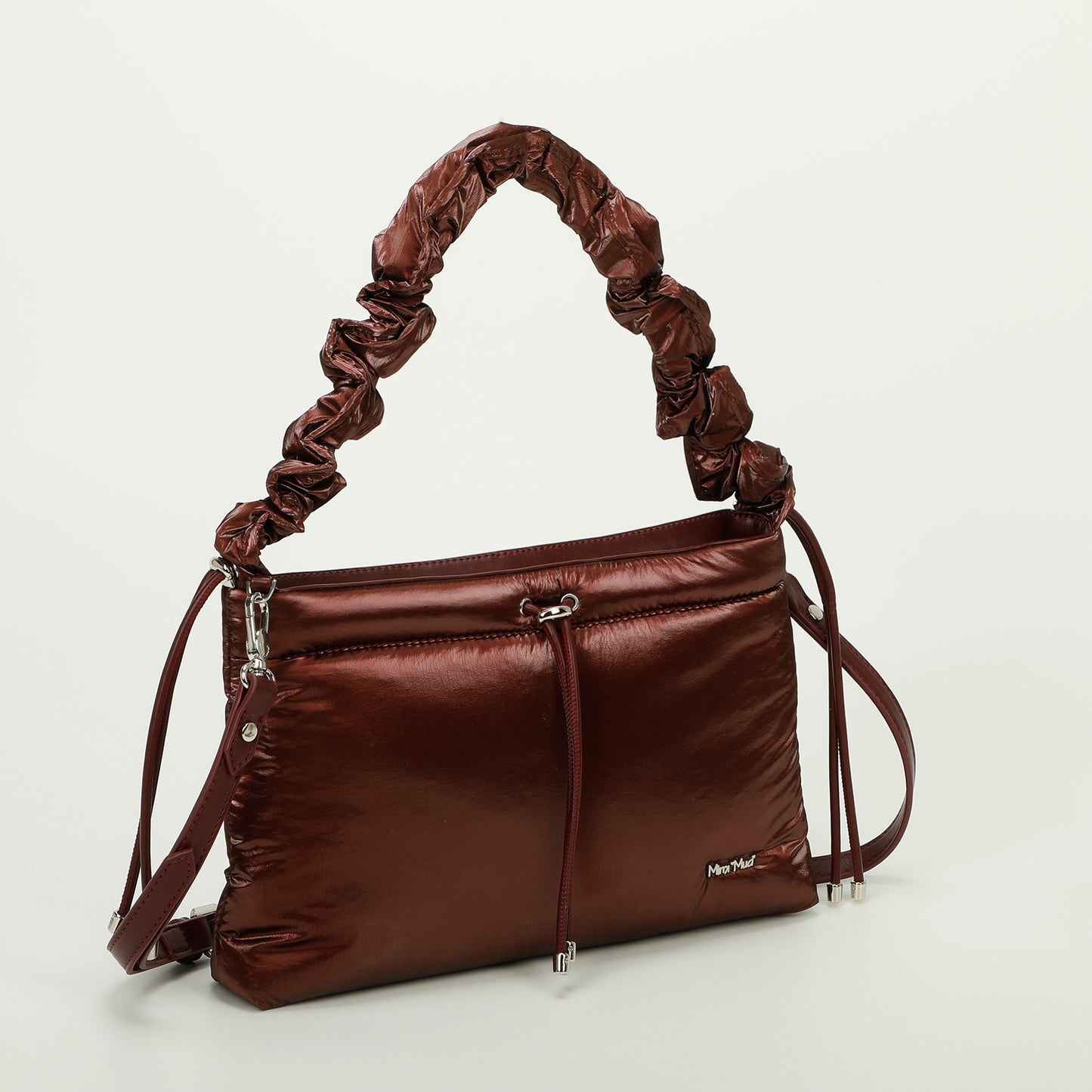 BORSA A TRACOLLA IN NYLON CON MANICO ARRICCIATO