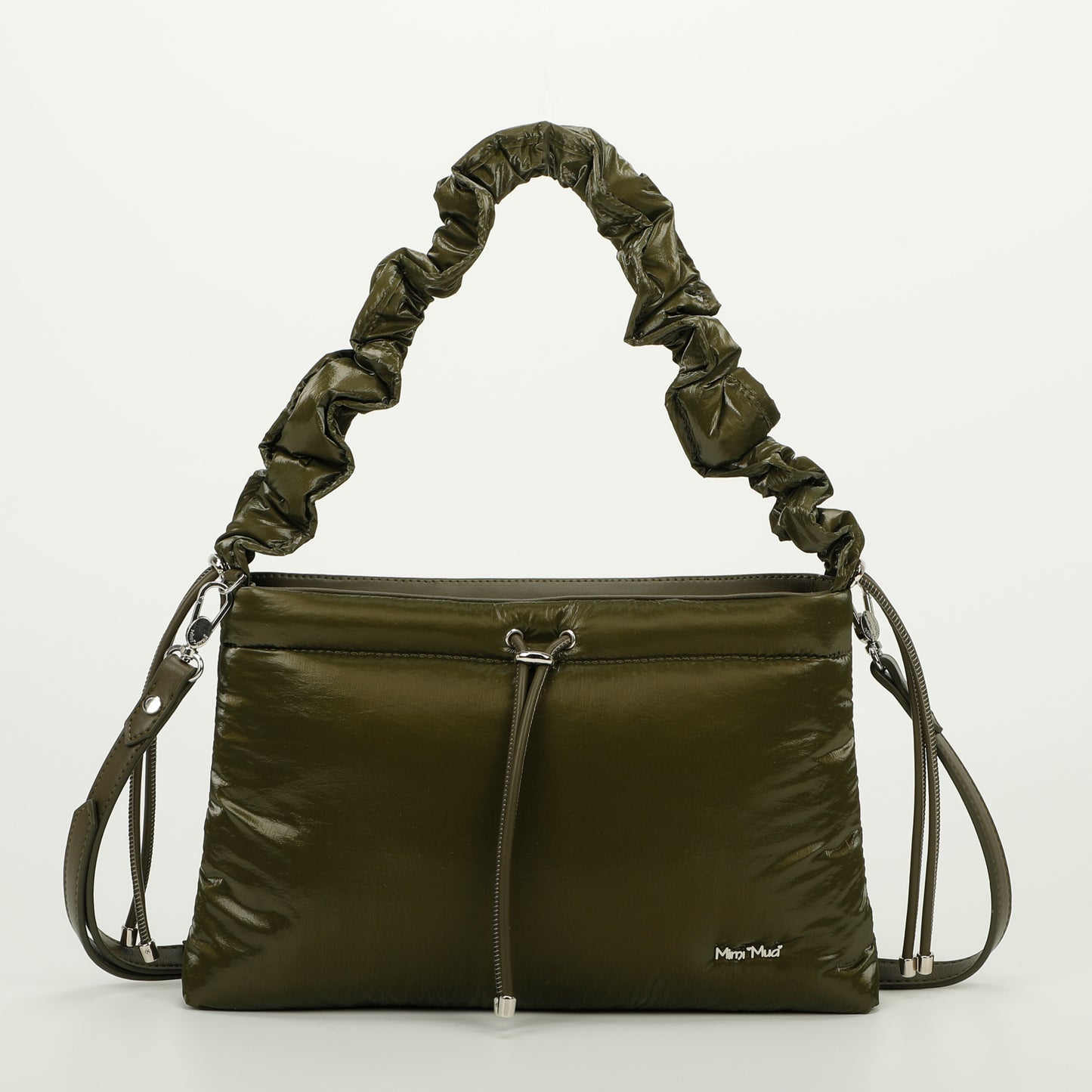 BORSA A TRACOLLA IN NYLON CON MANICO ARRICCIATO