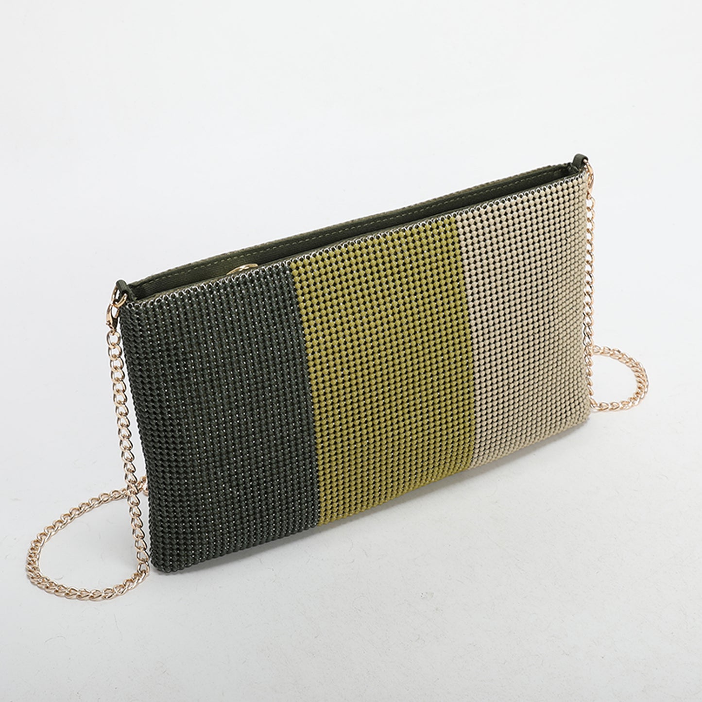 BORSA POCHETTE TRICOLOR IN RETE DI STRASS