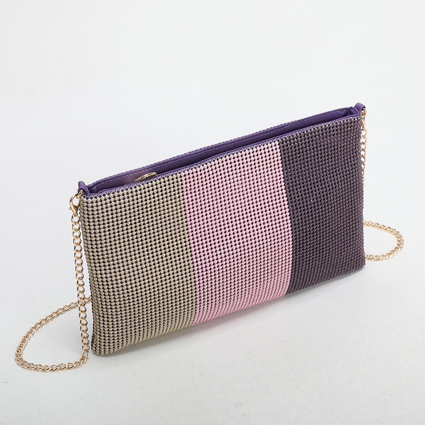 BORSA POCHETTE TRICOLOR IN RETE DI STRASS