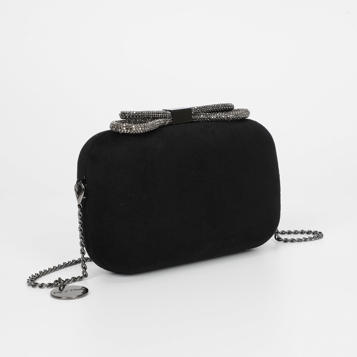 BORSA CLUTCH EFFETTO CAMOSCIO CON CHIUSURA A FIOCCO