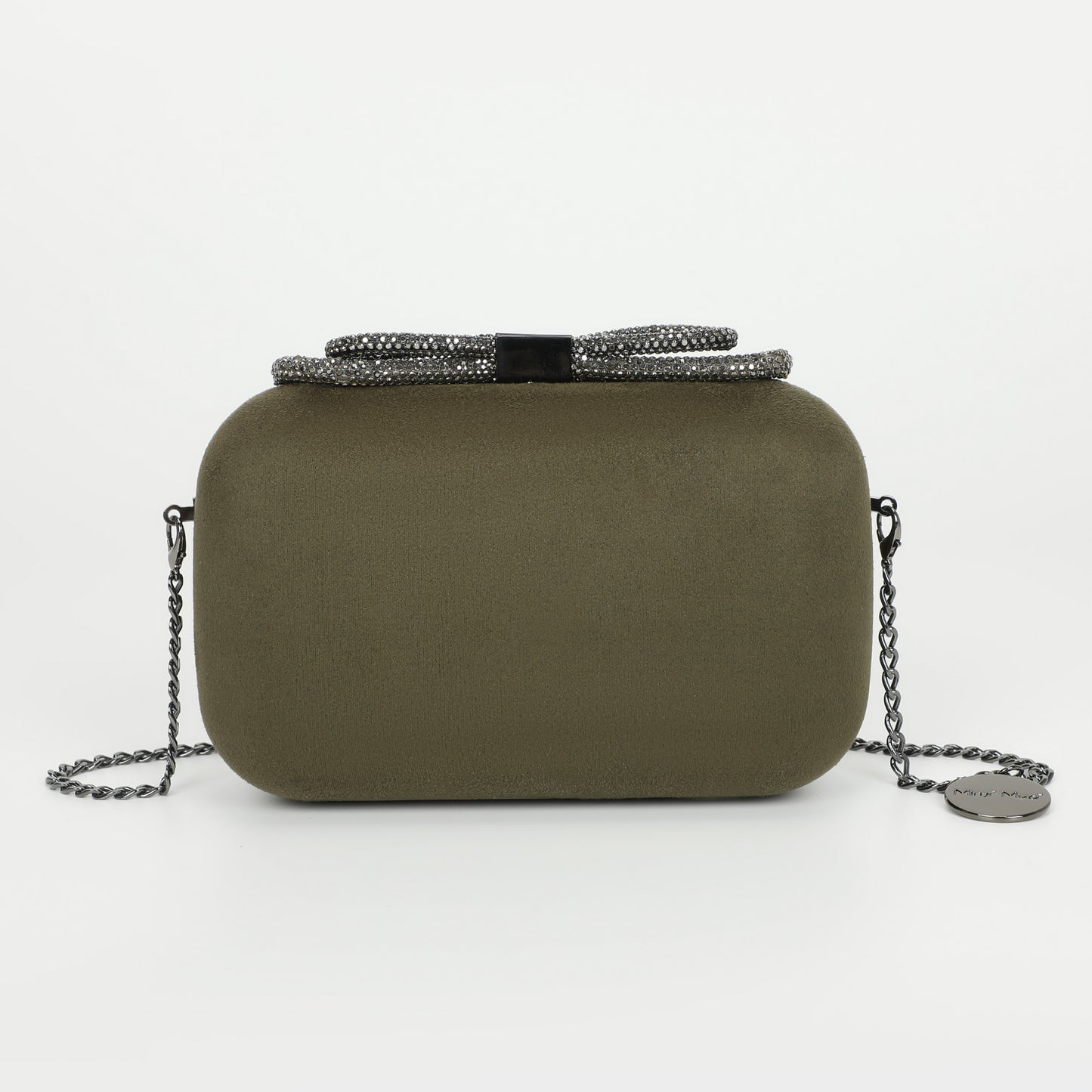 BORSA CLUTCH EFFETTO CAMOSCIO CON CHIUSURA A FIOCCO