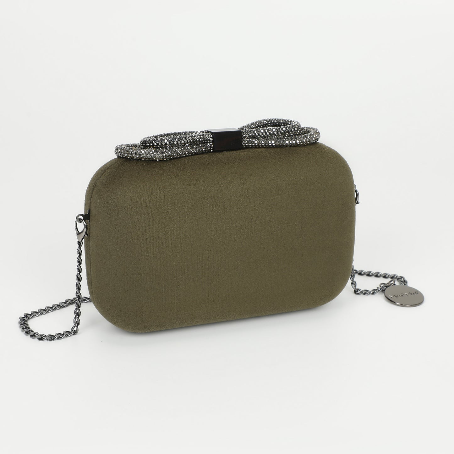 BORSA CLUTCH EFFETTO CAMOSCIO CON CHIUSURA A FIOCCO