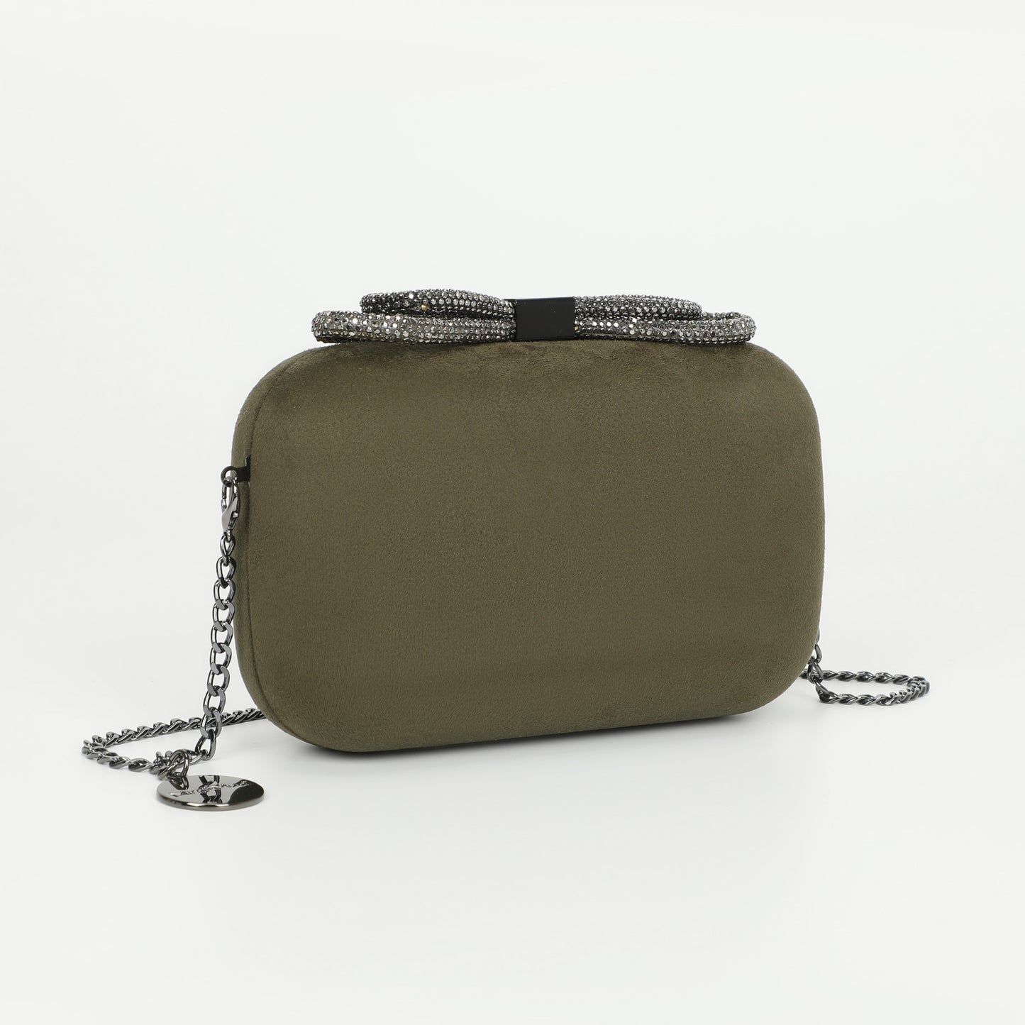 BORSA CLUTCH EFFETTO CAMOSCIO CON CHIUSURA A FIOCCO